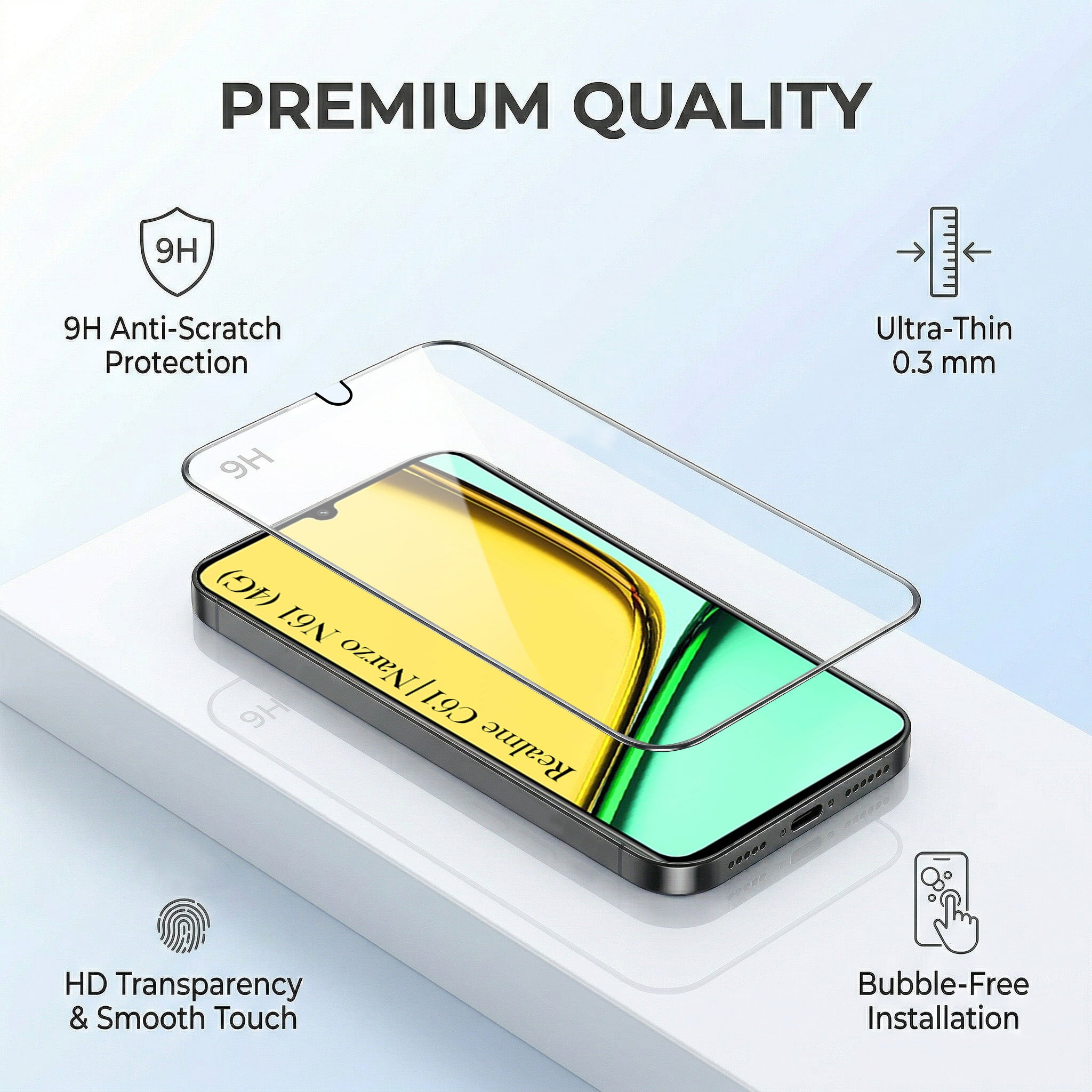 For Realme C61 | Realme Narzo N61 Combo with Back Cover and 9H Tempered Glass (Liquid Silicone | Camera Protection | Oleophobic Coating Screen Glass)