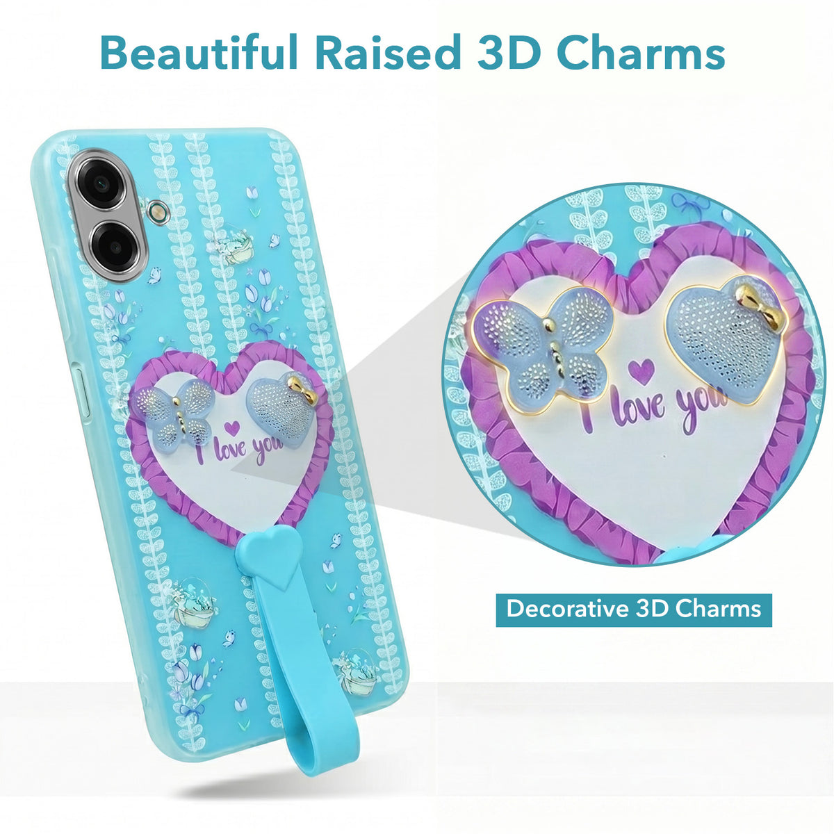 For Oppo A3X (4G/5G) | Oppo A3 5G Back Cover Case (3D Cute Heart Strap Holder | Camera Protection | Designer Girls Print)
