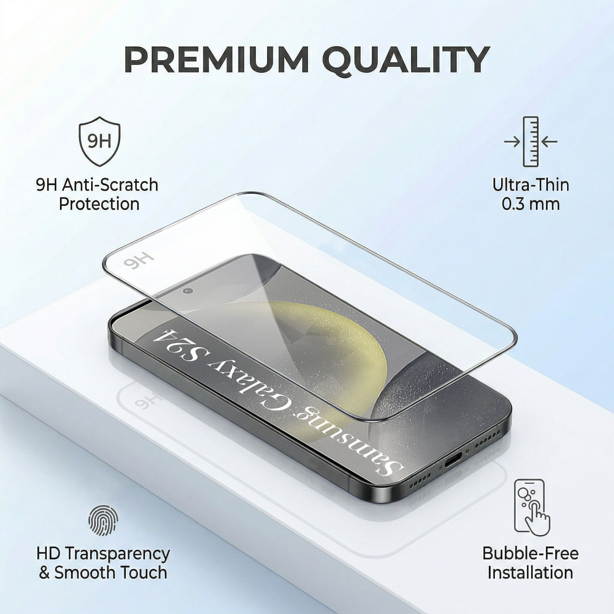 For Samsung Galaxy S24 Combo with Back Cover and 9H Tempered Glass (Liquid Silicone | Camera Protection | Oleophobic Coating Screen Glass)