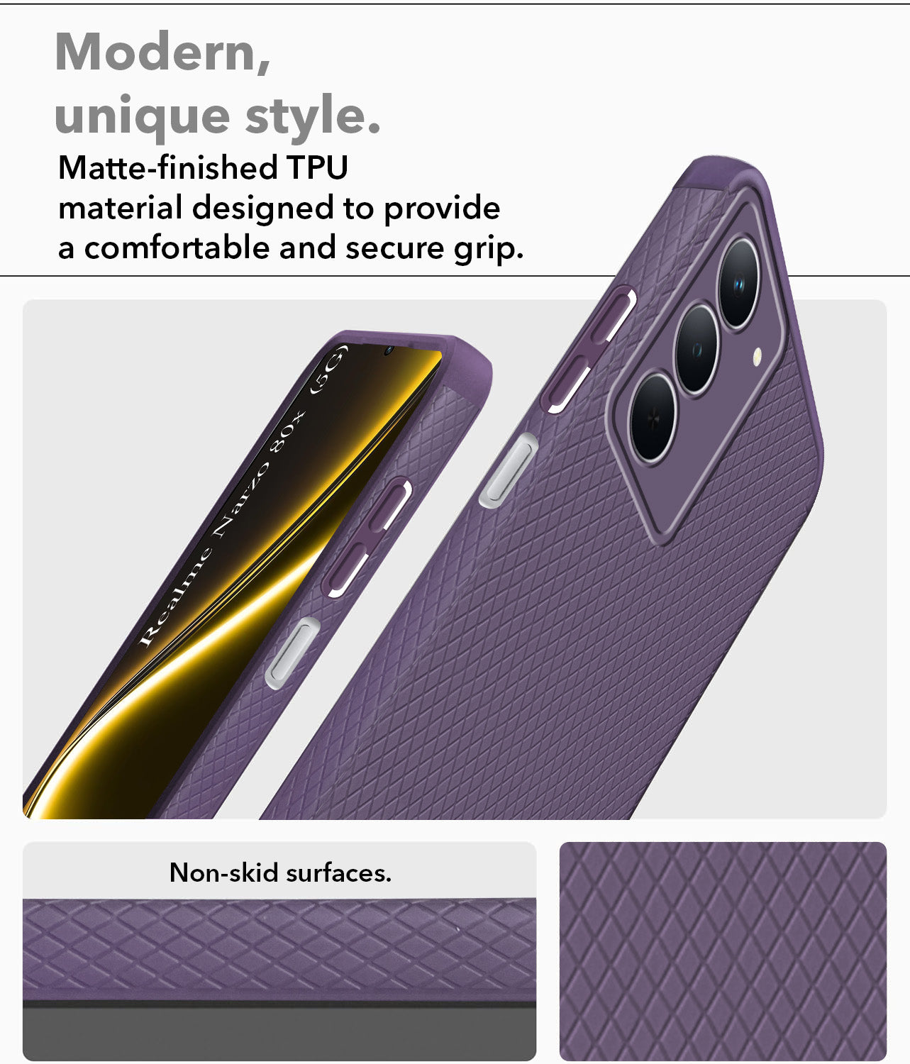 For Realme Narzo 80x Back Cover Case (Liquid Silicone | Side Grip | Camera Protection)