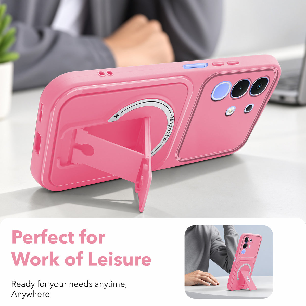 For Vivo iQOO Z10x Back Case Cover Metallic (Hybrid Armor Kickstand | MagSafe Compatible | Camera Protection Shockproof)