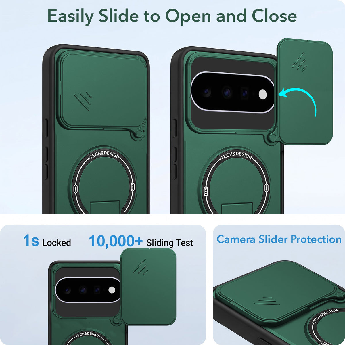 For Google Pixel 11 Back Case Cover Metallic (Hybrid Armor Kickstand | Sliding Shutter Camera Protection | MagSafe Compatible)