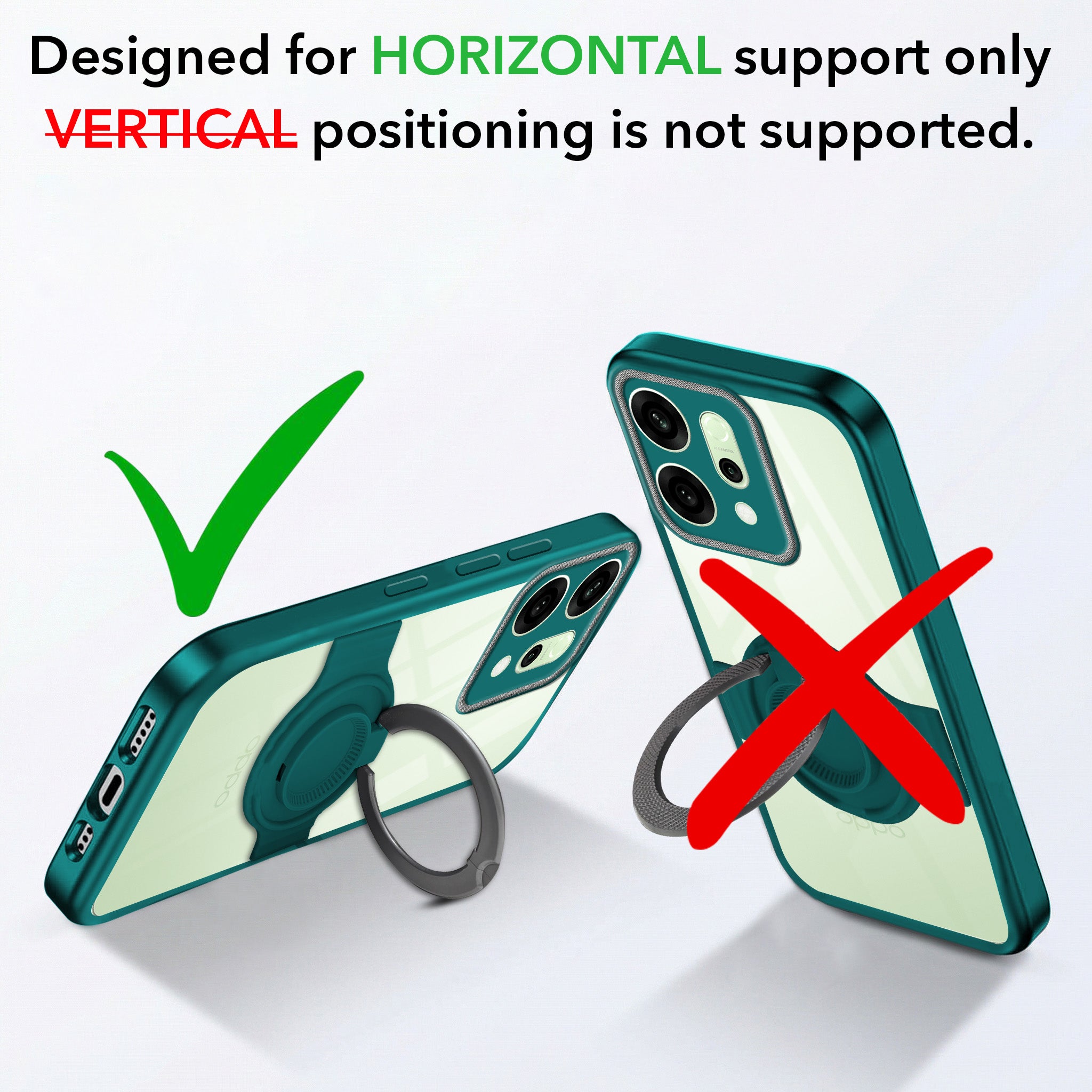 For Oppo Reno14 5G | Oppo Reno 14 5G Back Cover Case with stand (Built-in Ring Holder Kickstand | Lifetime Anti Yellow | Camera Protection)