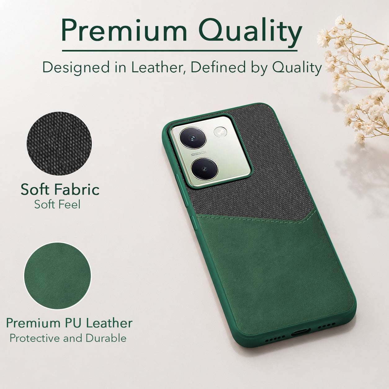 For Vivo Y300 Plus Back Cover Case (Dual PU Leather Stitch | Professional Minimalist | Soft and Flexible)