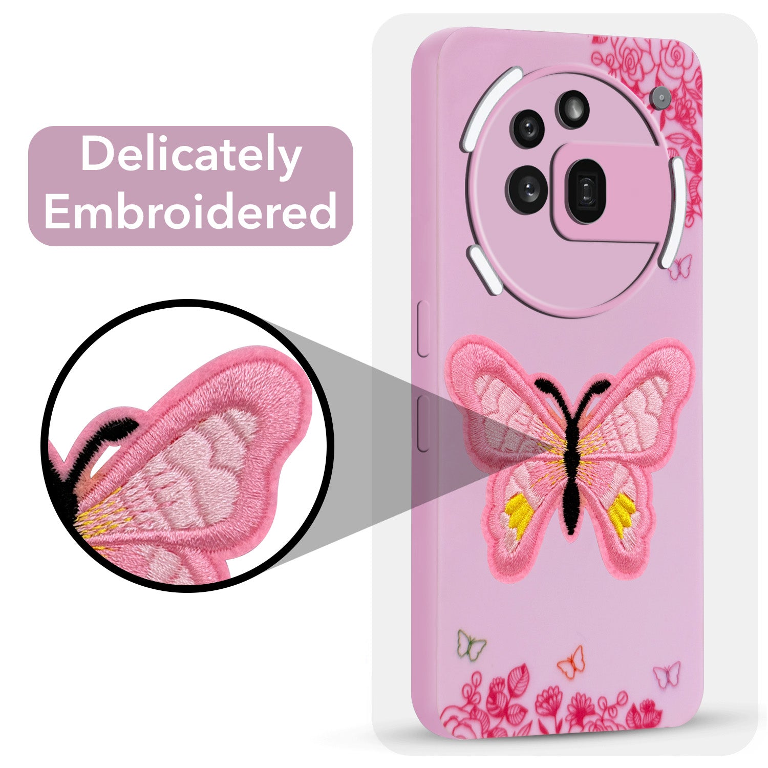 For Nothing Phone 3A Pro 5G Back Cover Case (Soft Butterfly Embroidery | Women Teen Girls | Camera Protection| Matte Silicone)
