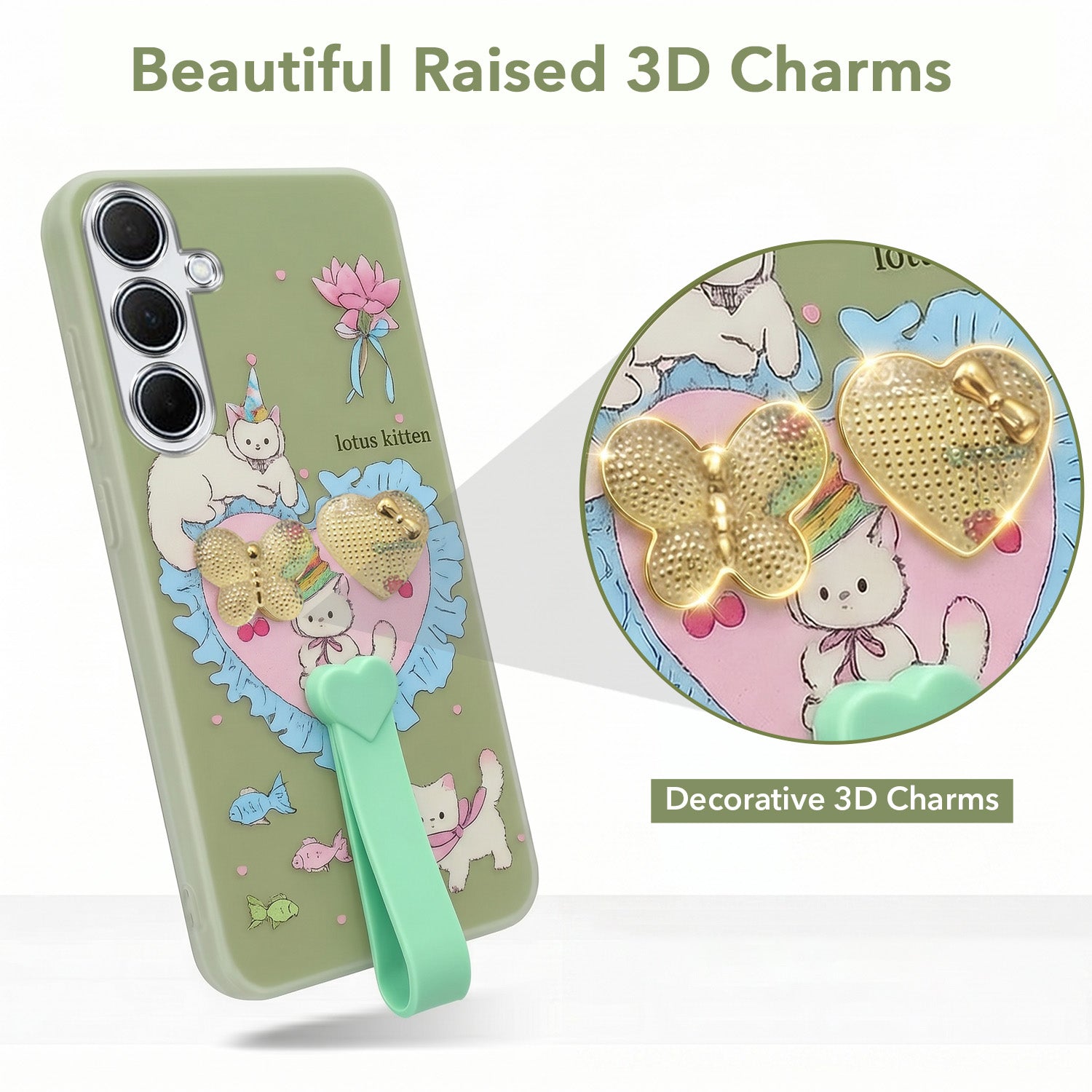 For Samsung Galaxy A35 5G Back Cover Case (3D Cute Heart Strap Holder | Camera Protection | Designer Girls Print)