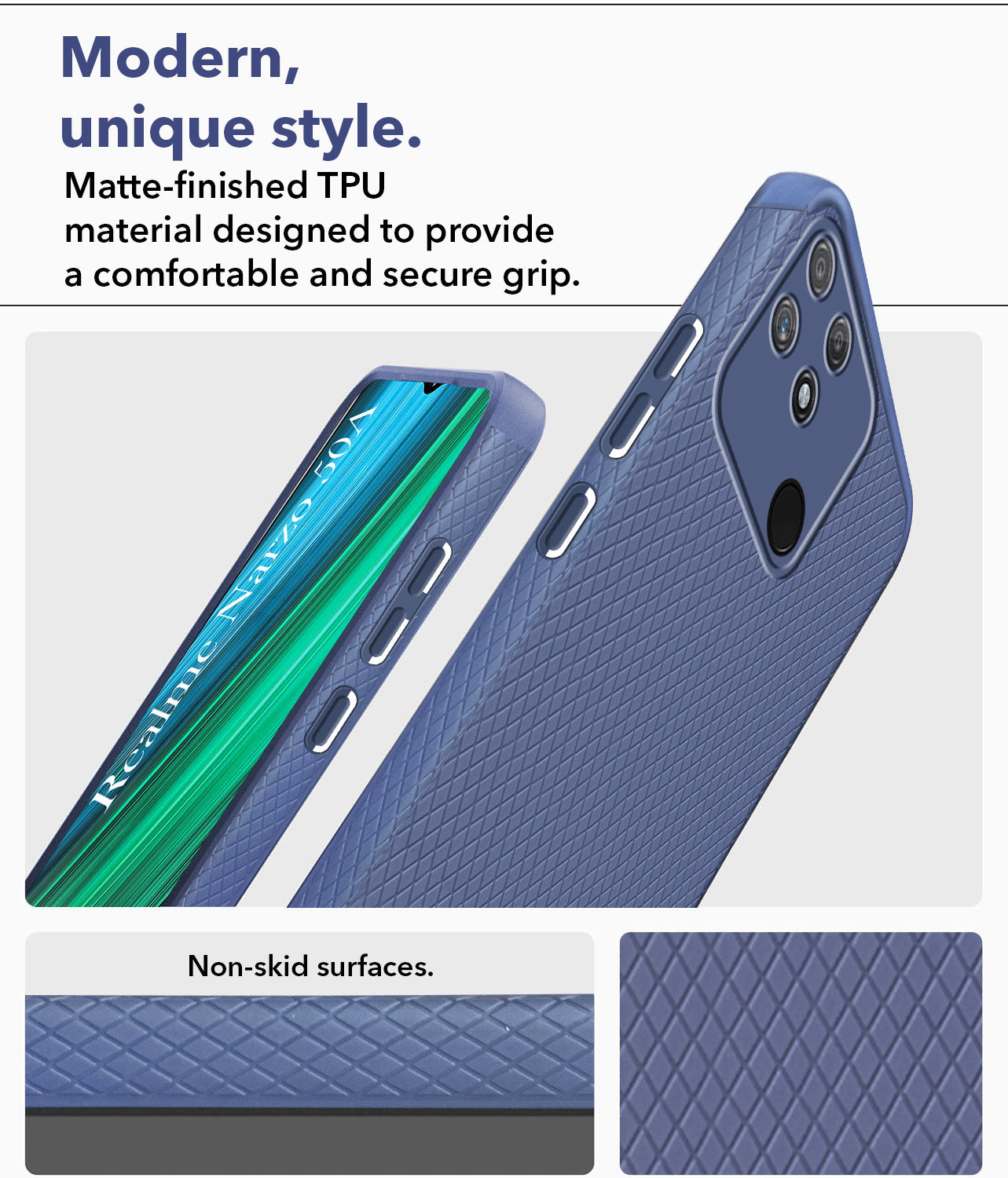 For Realme Narzo 50A Back Cover Case Liquid Silicone (Camera Protection | Side Grip Texture | Soft and Flexible)