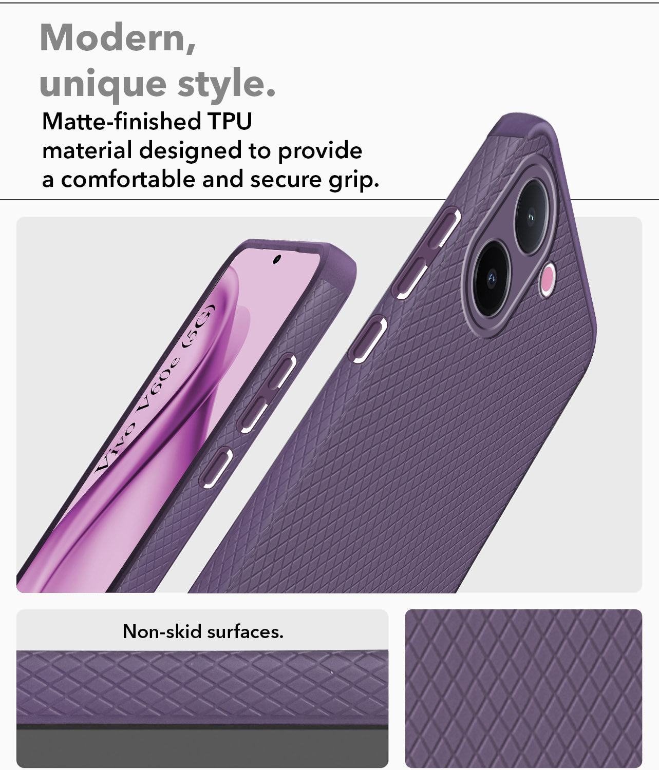 For Vivo V60e Back Cover Case Liquid Silicone (Camera Protection | Side Grip Texture | Soft and Flexible)