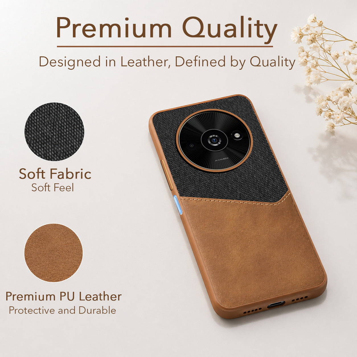 For Xiaomi Poco C61 Back Cover Case (Dual PU Leather Stitch | Professional Minimalist | Soft and Flexible)