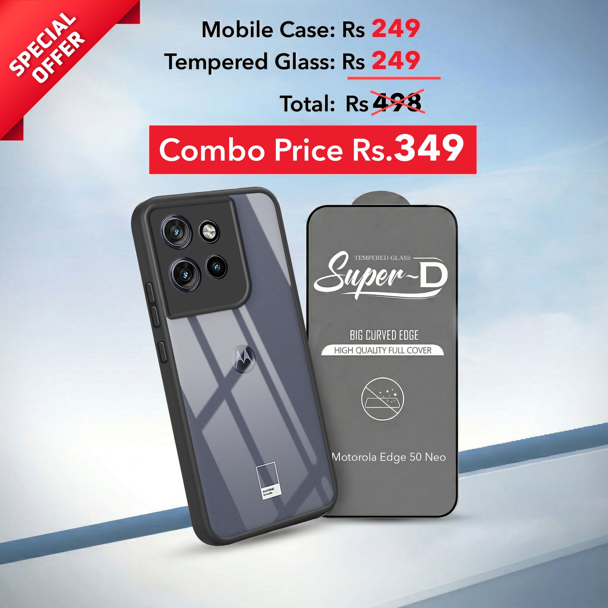 For Motorola Moto Edge 50 Neo Combo with Back Cover and 9H Tempered Glass (Lifetime Anti-Yellow | Crystal Clear Shockproof | Oleophobic Coating Screen Glass)