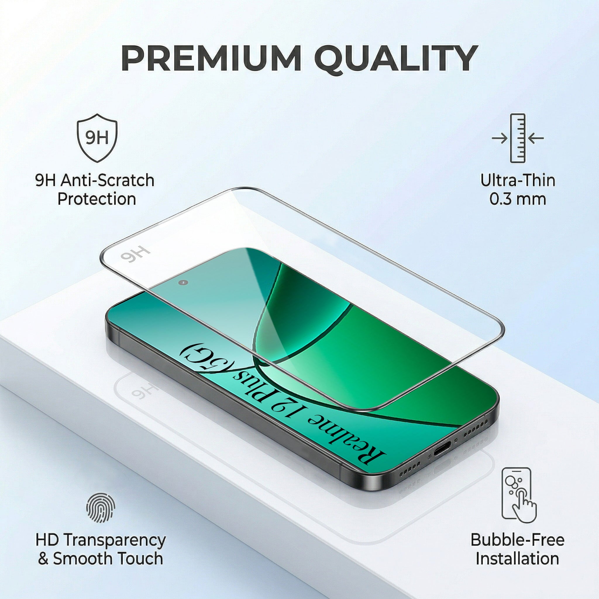 For Realme 12 Plus Combo with Back Cover and 9H Tempered Glass (Liquid Silicone | Camera Protection | Oleophobic Coating Screen Glass)