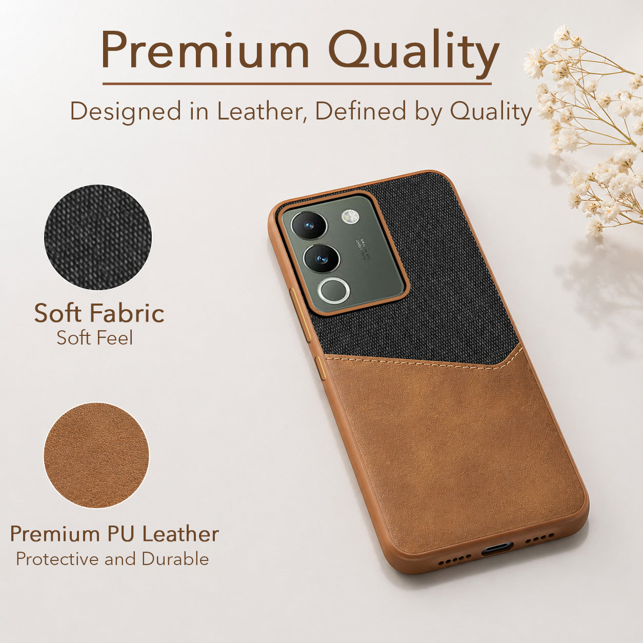 For Vivo Y200 Back Cover Case (Dual PU Leather Stitch | Professional Minimalist | Soft and Flexible)