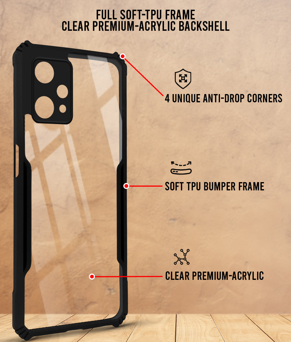 For Realme Narzo 50 Pro Back Cover Case ( Shockproof with Polycarbonate Clear Panel | Professional Black)