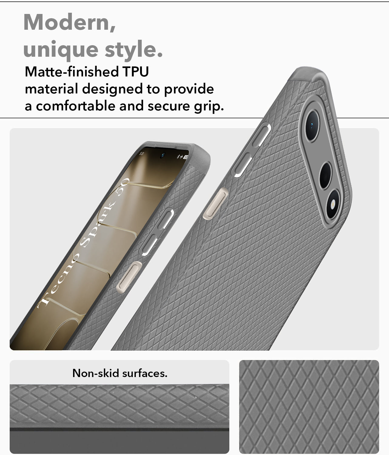 For Tecno Spark 50 Back Cover Case Liquid Silicone (Camera Protection | Side Grip Texture | Soft and Flexible)