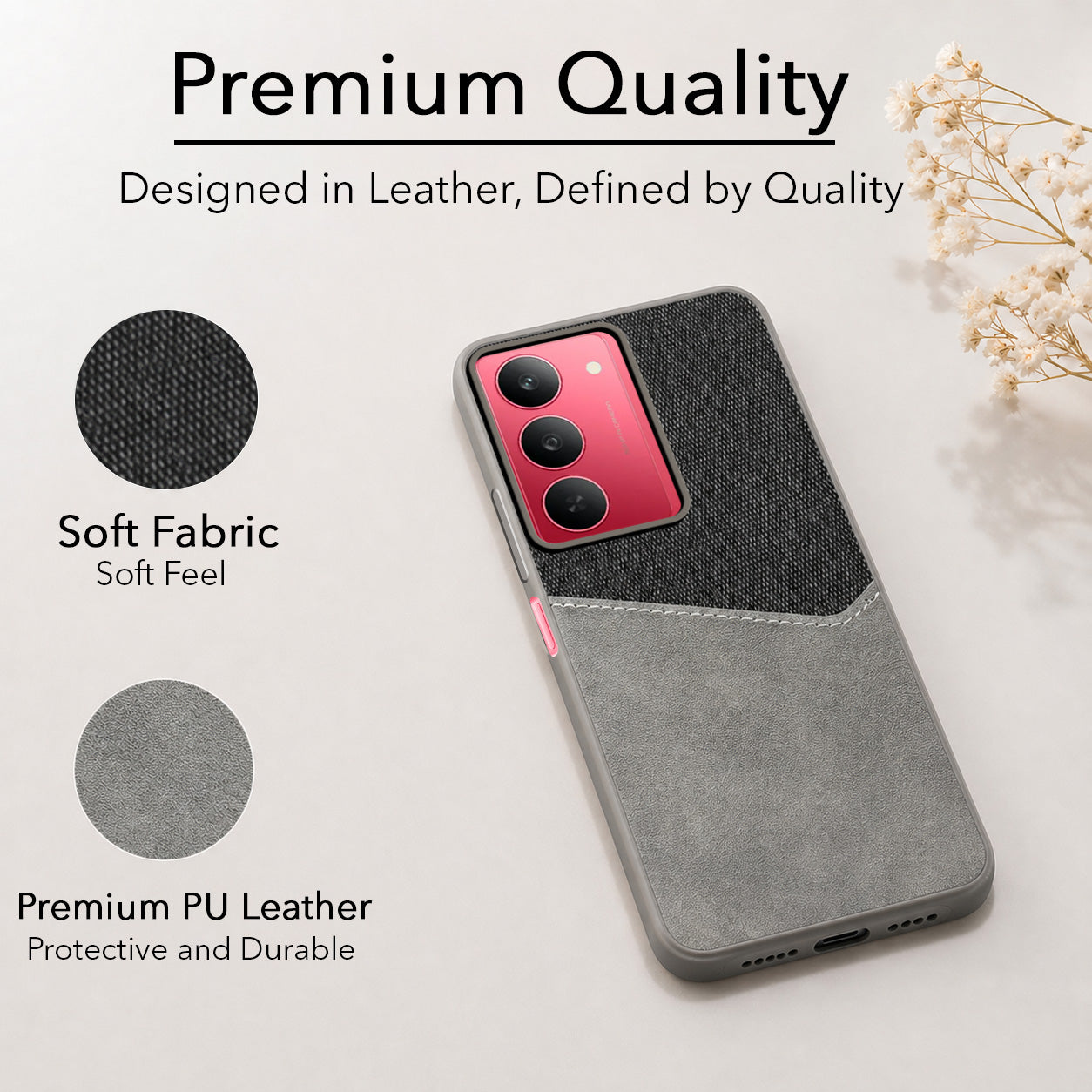 For Realme 14X Back Cover Case (Dual PU Leather Stitch | Professional Minimalist | Soft and Flexible)