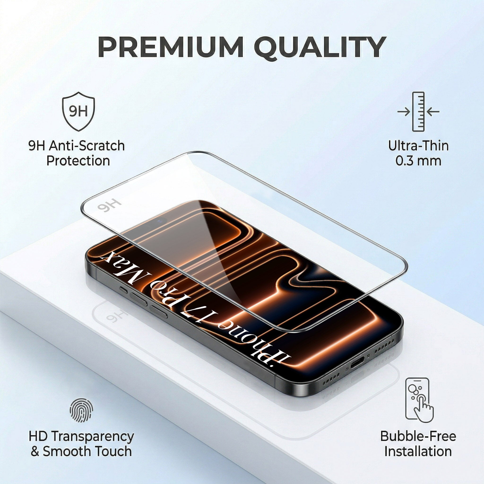 For Apple iPhone 17 Pro Max Combo with Back Cover and 9H Tempered Glass (Liquid Silicone | Camera Protection | Oleophobic Coating Screen Glass)
