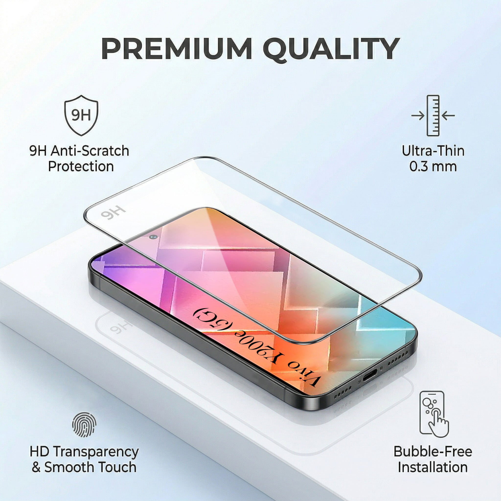 For Vivo Y200e Combo with Back Cover and 9H Tempered Glass (Liquid Silicone | Camera Protection | Oleophobic Coating Screen Glass)