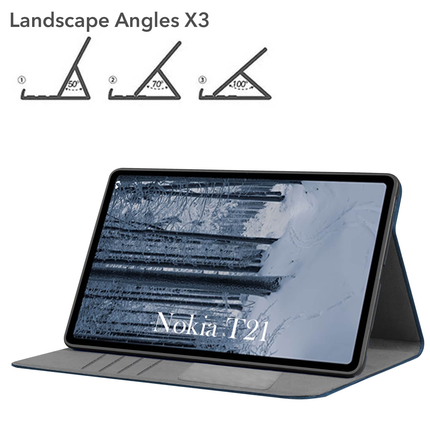 For Flip Cover Folio Case  Nokia T21 (TA-1495, TA-1521, TA-1505, TA-1487) 10 Inch (PU Leather | Multi-Angle Smart Stand | Card Storage Slots | Silicone Back Pouch)