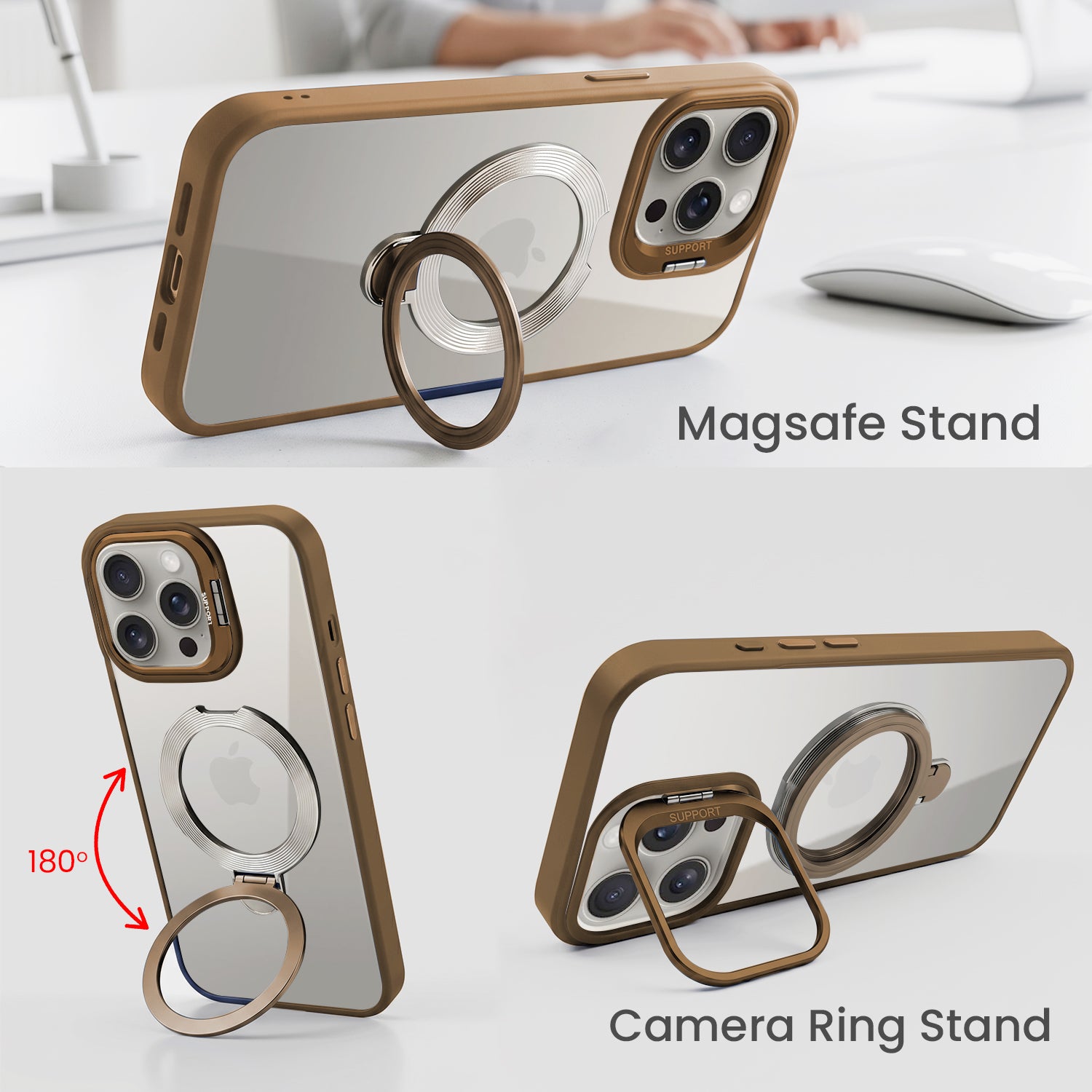 For Apple iPhone 15 Pro Max Back Cover Case Crystal (Lifetime Anti Yellow | Magnetic Ring Stand | Camera Lens Protection | MagSafe Compatible)