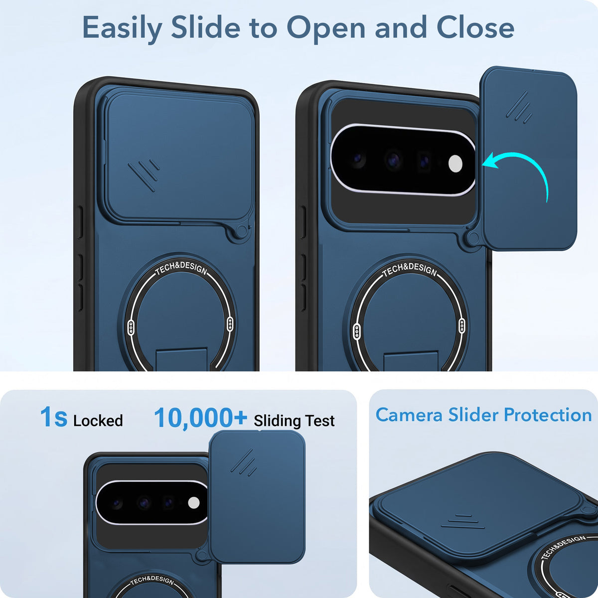 For Google Pixel 11 Back Case Cover Metallic (Hybrid Armor Kickstand | Sliding Shutter Camera Protection | MagSafe Compatible)