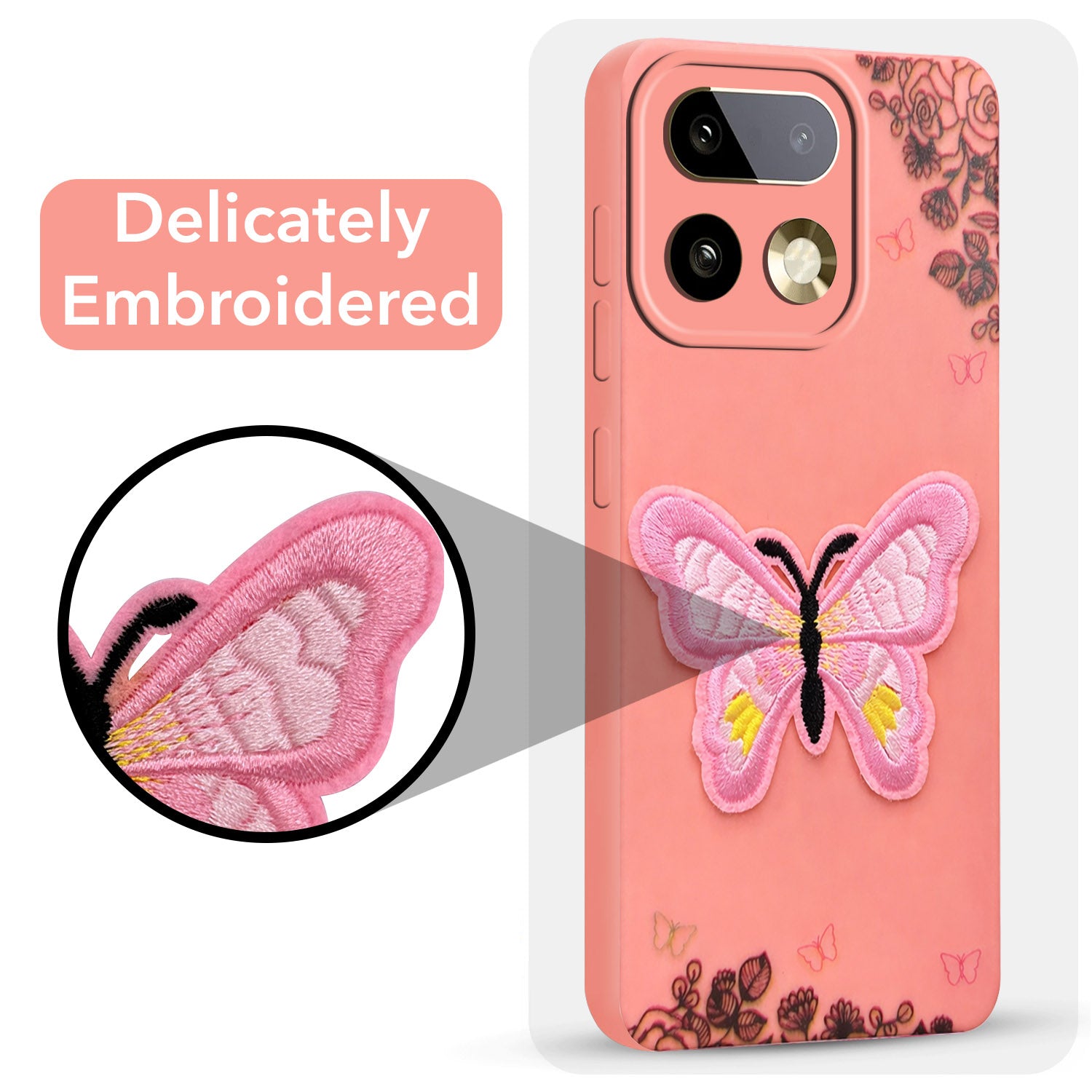 For Realme 16 Pro Plus 5G Back Cover Case (Soft Butterfly Embroidery | Women Teen Girls | Camera Protection| Matte Silicone)