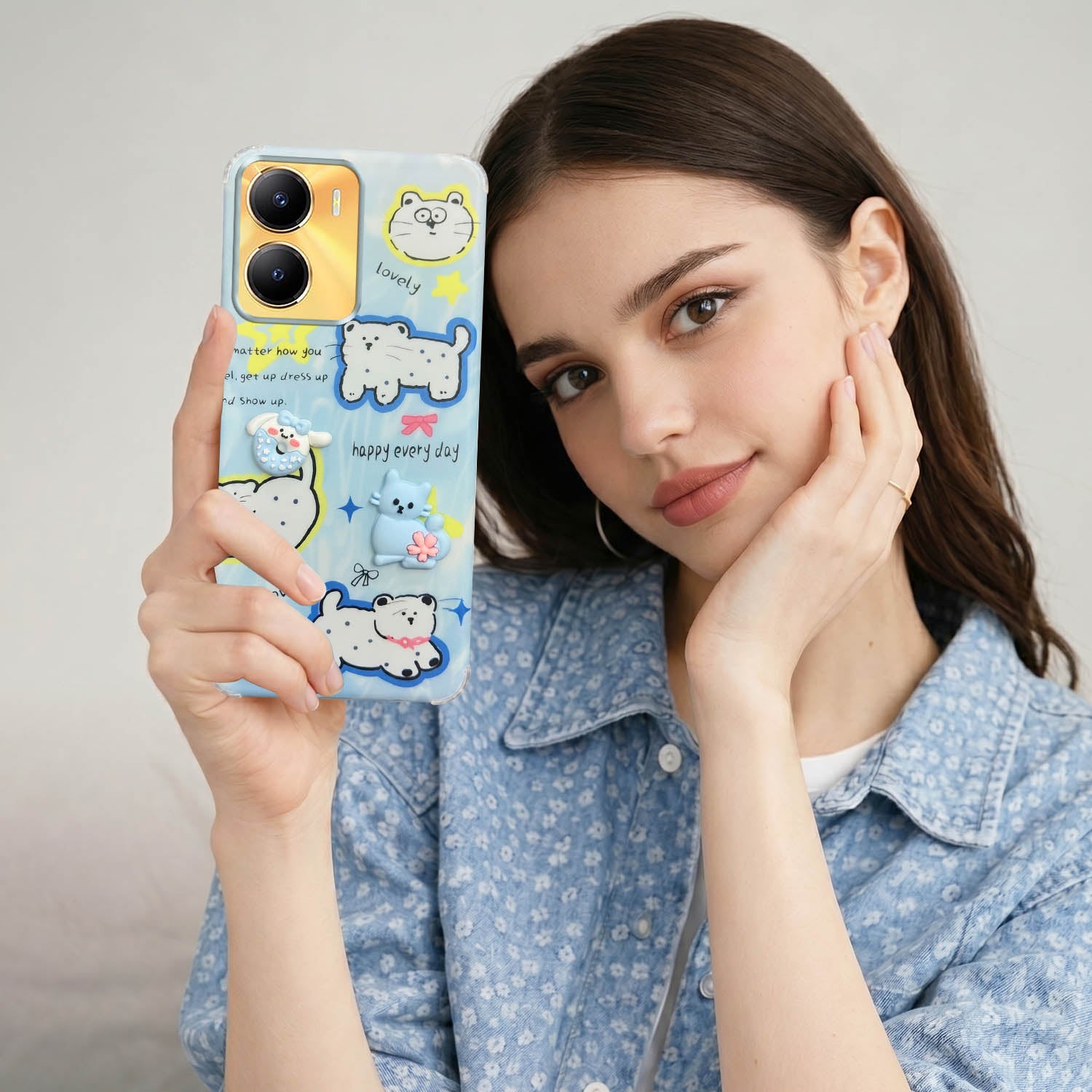For Vivo Y56 5G Back Cover Case (3D Cute Cartoons | Hard Back Side Soft | Matte Premium Finish | HD Printing)