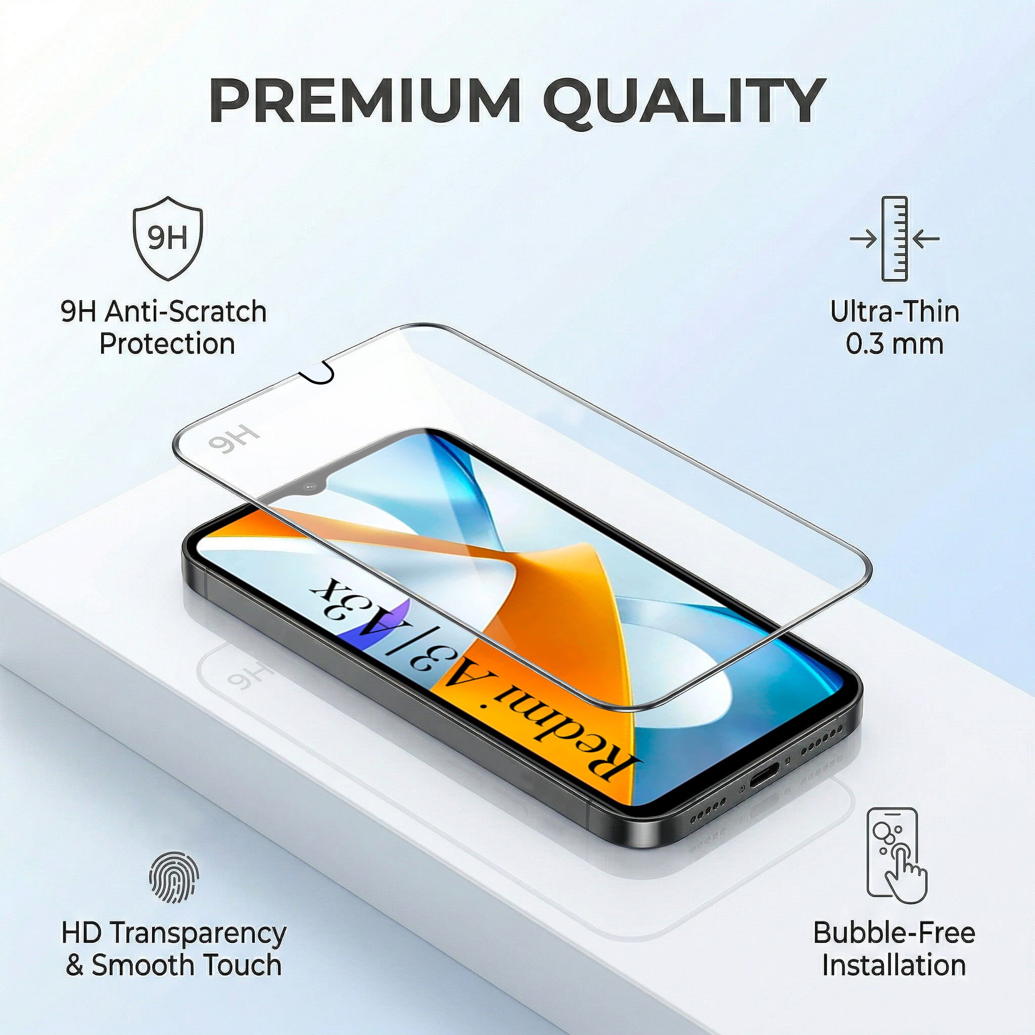 For Redmi A3 2024 | Redmi A3x Combo with Back Cover and 9H Tempered Glass (Lifetime Anti-Yellow | Sleek Hard Crystal | Oleophobic Coating Screen Glass)