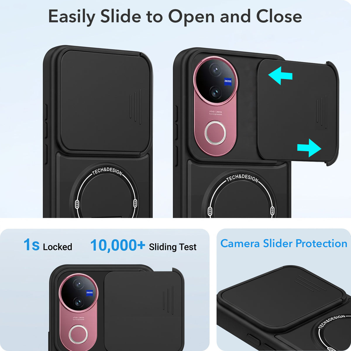 For Vivo V50 | Vivo V50e Back Case Cover Metallic (Hybrid Armor Kickstand | Sliding Shutter Camera Protection | MagSafe Compatible)