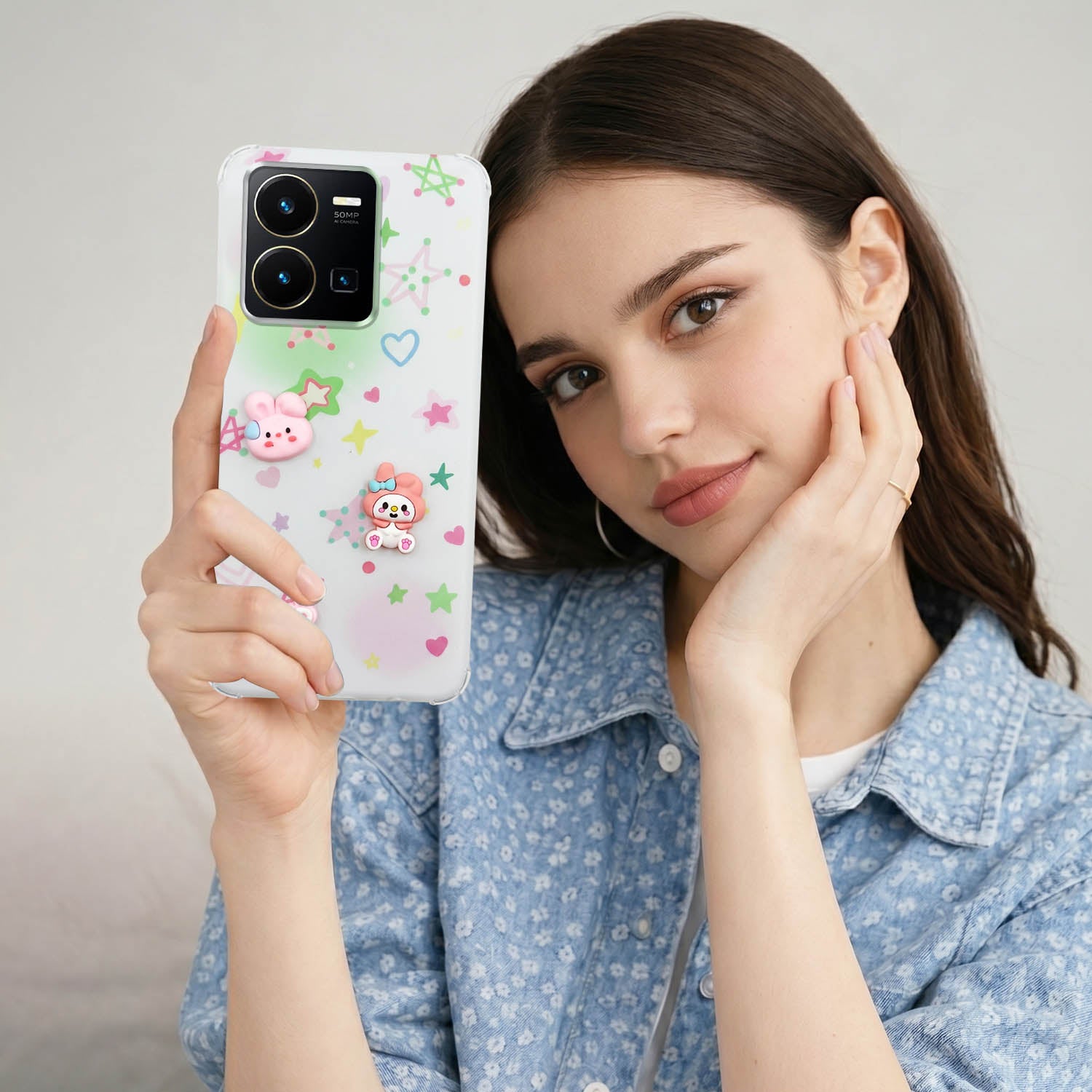 For Vivo Y35 Back Cover Case (3D Cute Cartoons | Hard Back Side Soft | Matte Premium Finish | HD Printing)