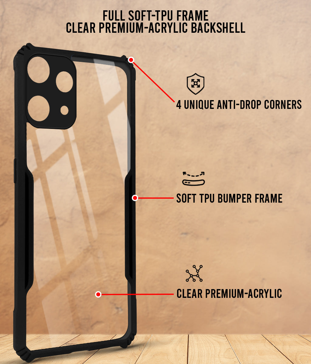 For Nothing Phone 3A Lite Back Cover Case Hybrid (Shockproof with Polycarbonate Clear Panel | Professional Black)