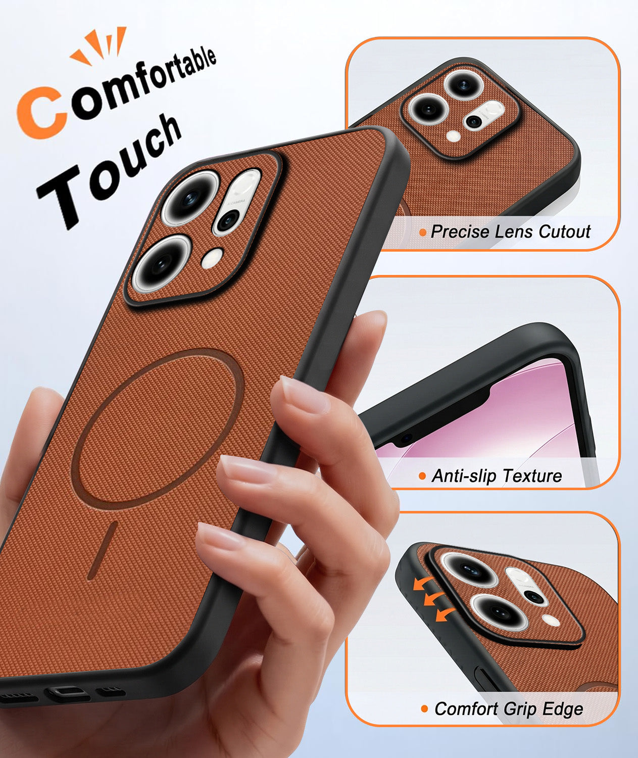 For Oppo Reno14 5G Back Cover Case PU Leather (Texture Grip Design | Professional Minimalist | Camera Protection | Soft and Flexible)