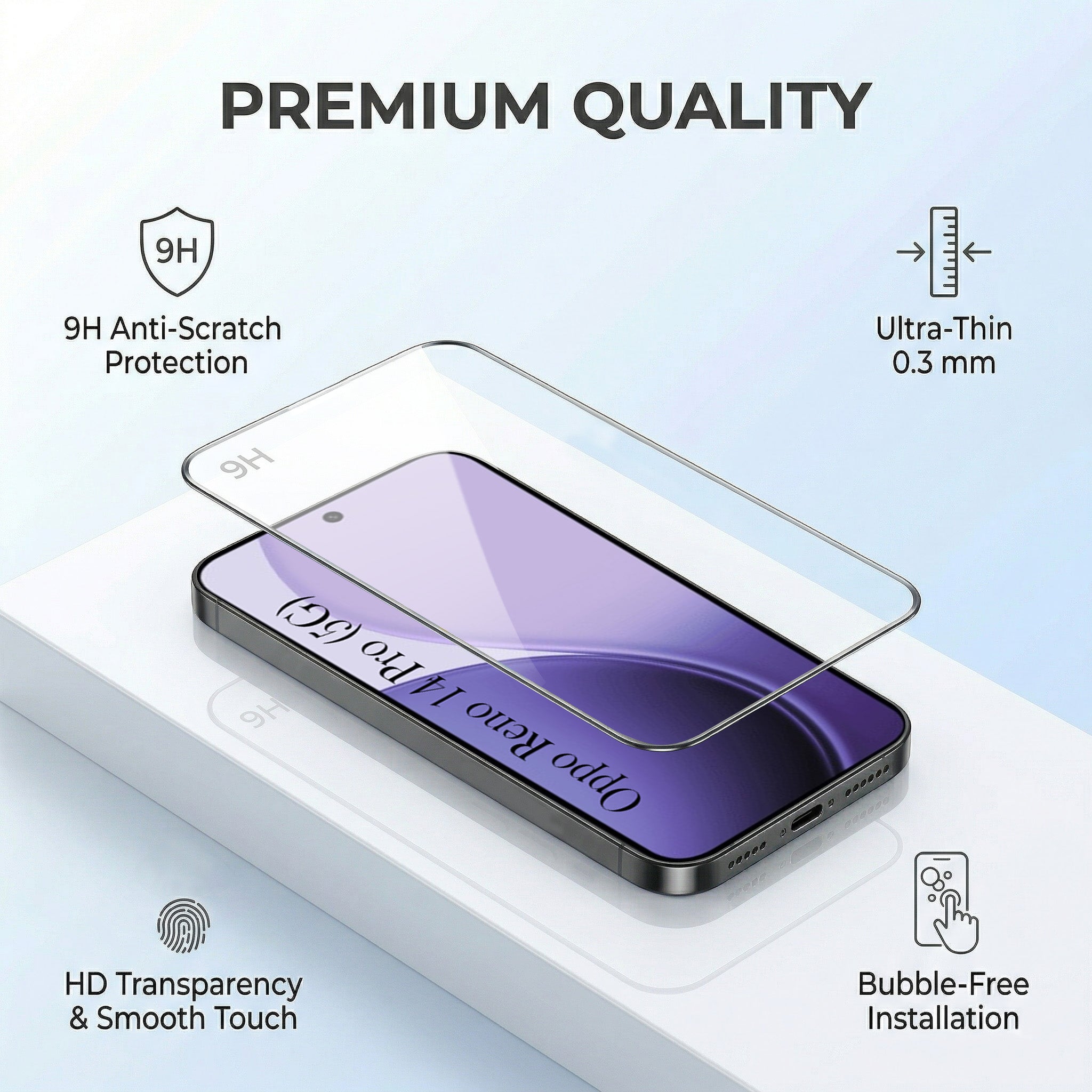 For Oppo Reno14 Pro 5G | Oppo Reno 14 Pro 5G Combo with Back Cover and 9H Tempered Glass (Lifetime Anti-Yellow | Sleek Hard Crystal | Oleophobic Coating Screen Glass)