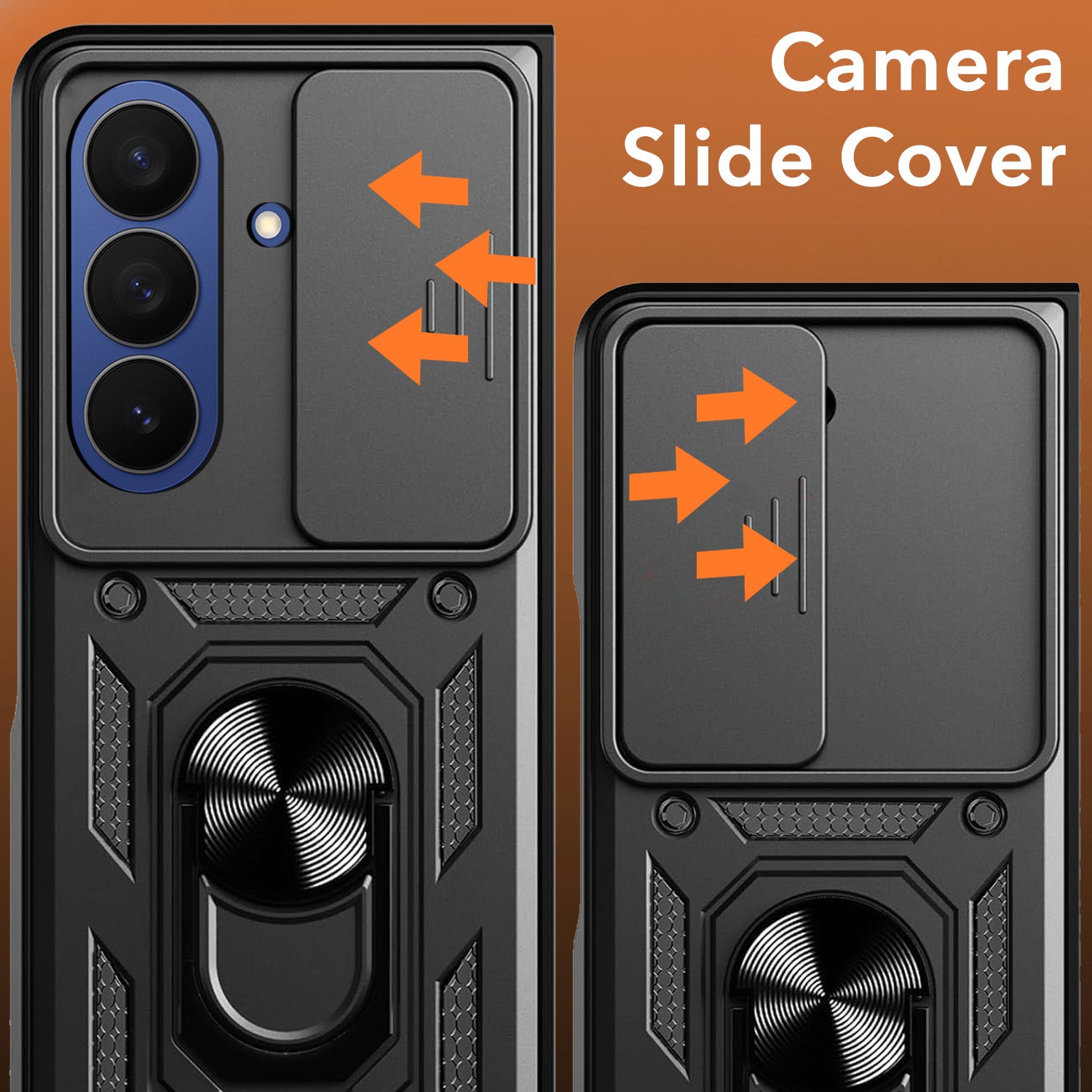 For Samsung Galaxy Z Fold 7 Back Cover Case Hybrid Armor (Sliding Shutter Camera Protection | Polycarbonate |Ring Holder Kickstand)