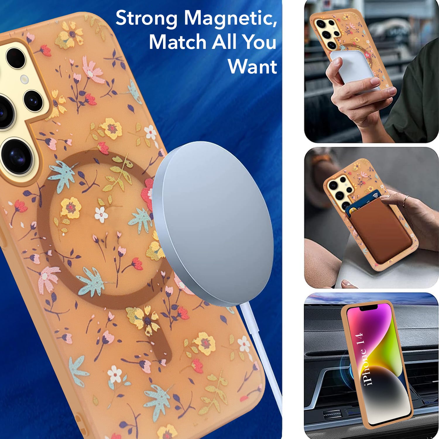 For Samsung Galaxy S24 Ultra Back Cover Case (Cute Floral Design | Flower Print for Girls | MagSafe Compatible Wireless Charging)