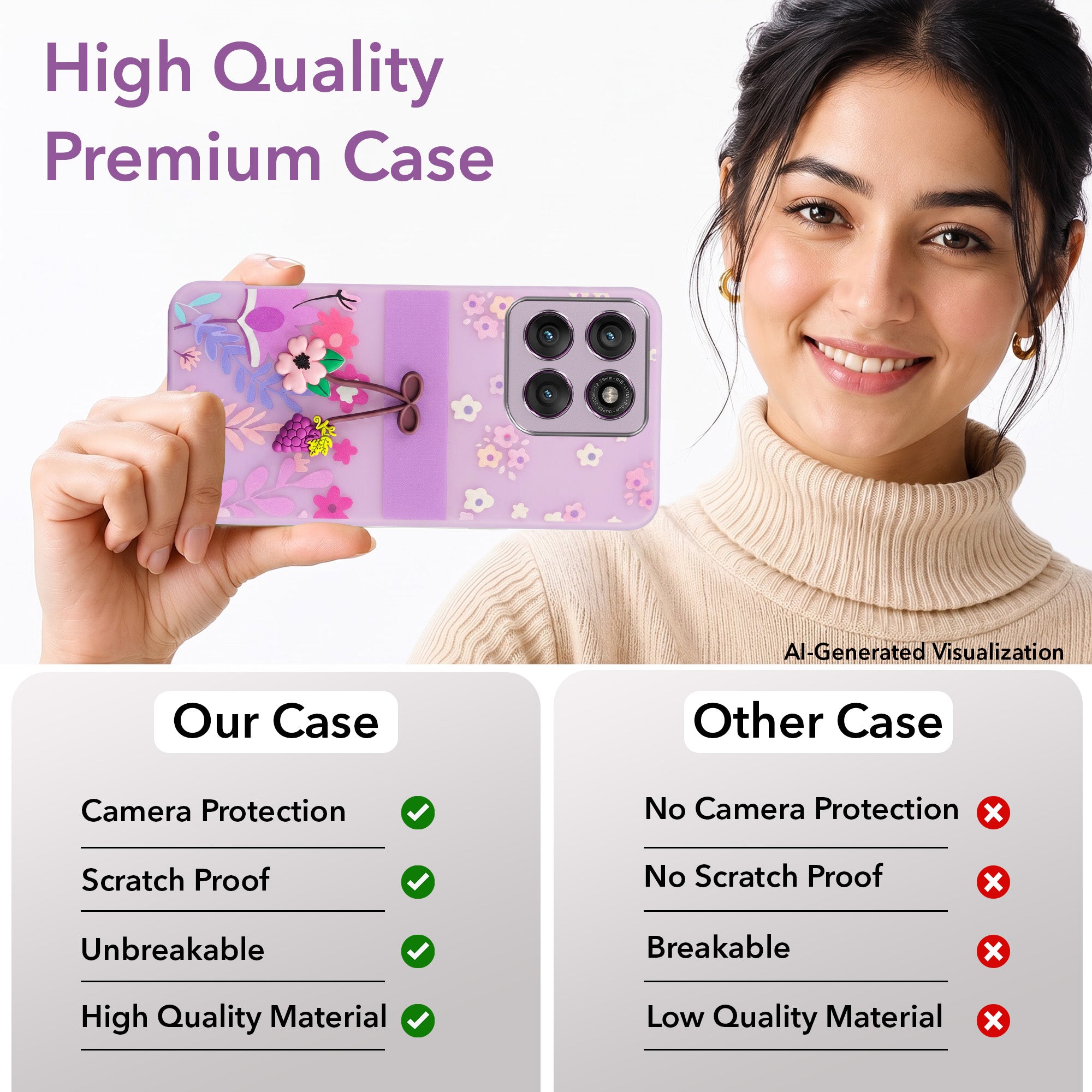 For Motorola Moto Edge 60 Pro Back Cover Case (3D Cute Cartoons | Hard Back Side Soft | Matte Premium Finish | HD Printing)