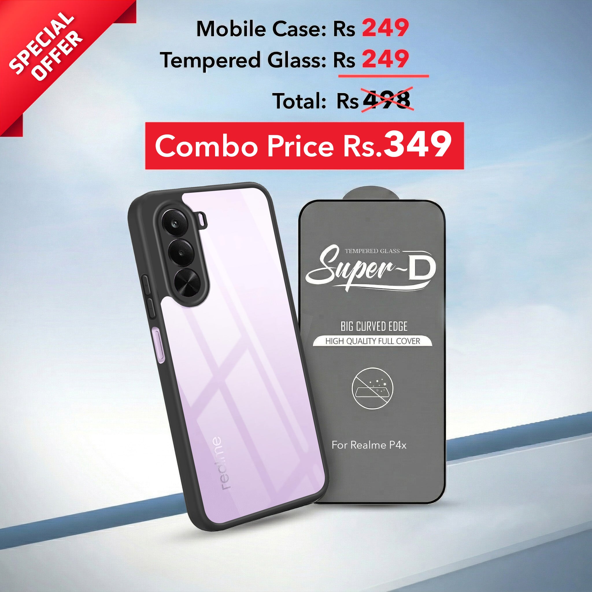 For Realme P4x Combo with Back Cover and 9H Tempered Glass (Lifetime Anti-Yellow | Crystal Clear Shockproof | Oleophobic Coating Screen Glass)