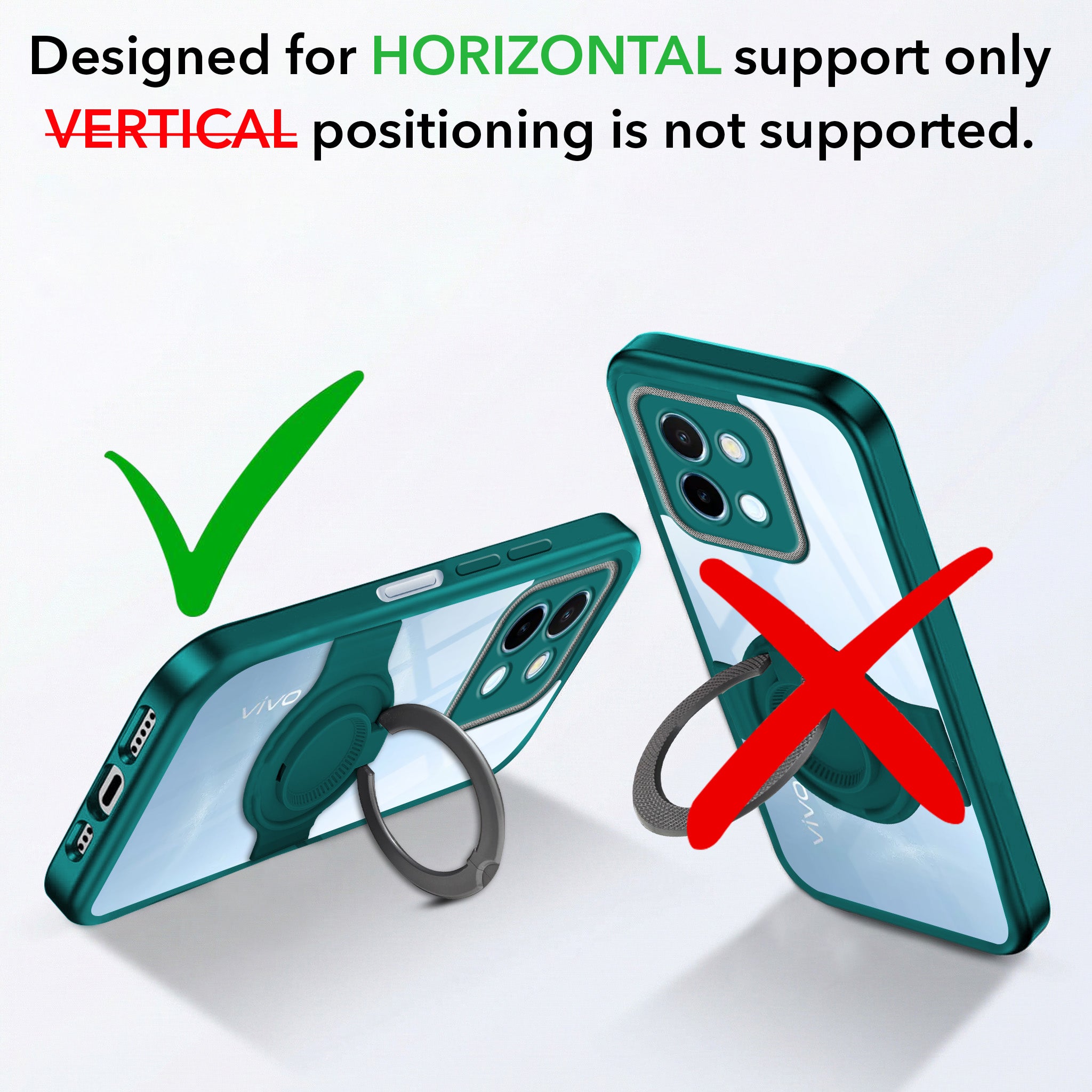 For Vivo Y58 5G Back Cover Case with stand (Built-in Ring Holder Kickstand | Lifetime Anti Yellow | Camera Protection)