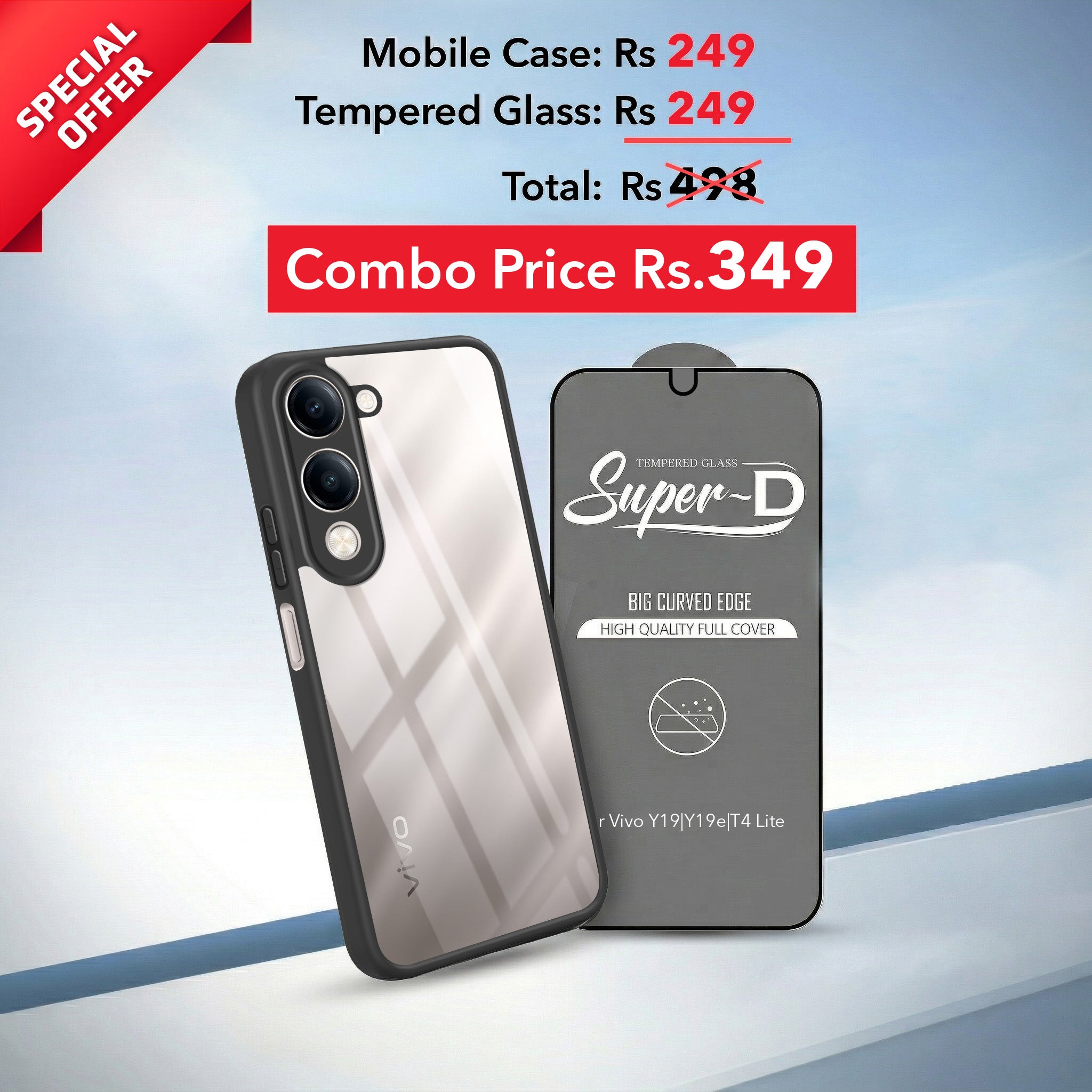 For Vivo Y19 | Vivo Y19e | Vivo T4 Lite Combo with Back Cover and 9H Tempered Glass (Lifetime Anti-Yellow | Crystal Clear Shockproof | Oleophobic Coating Screen Glass)