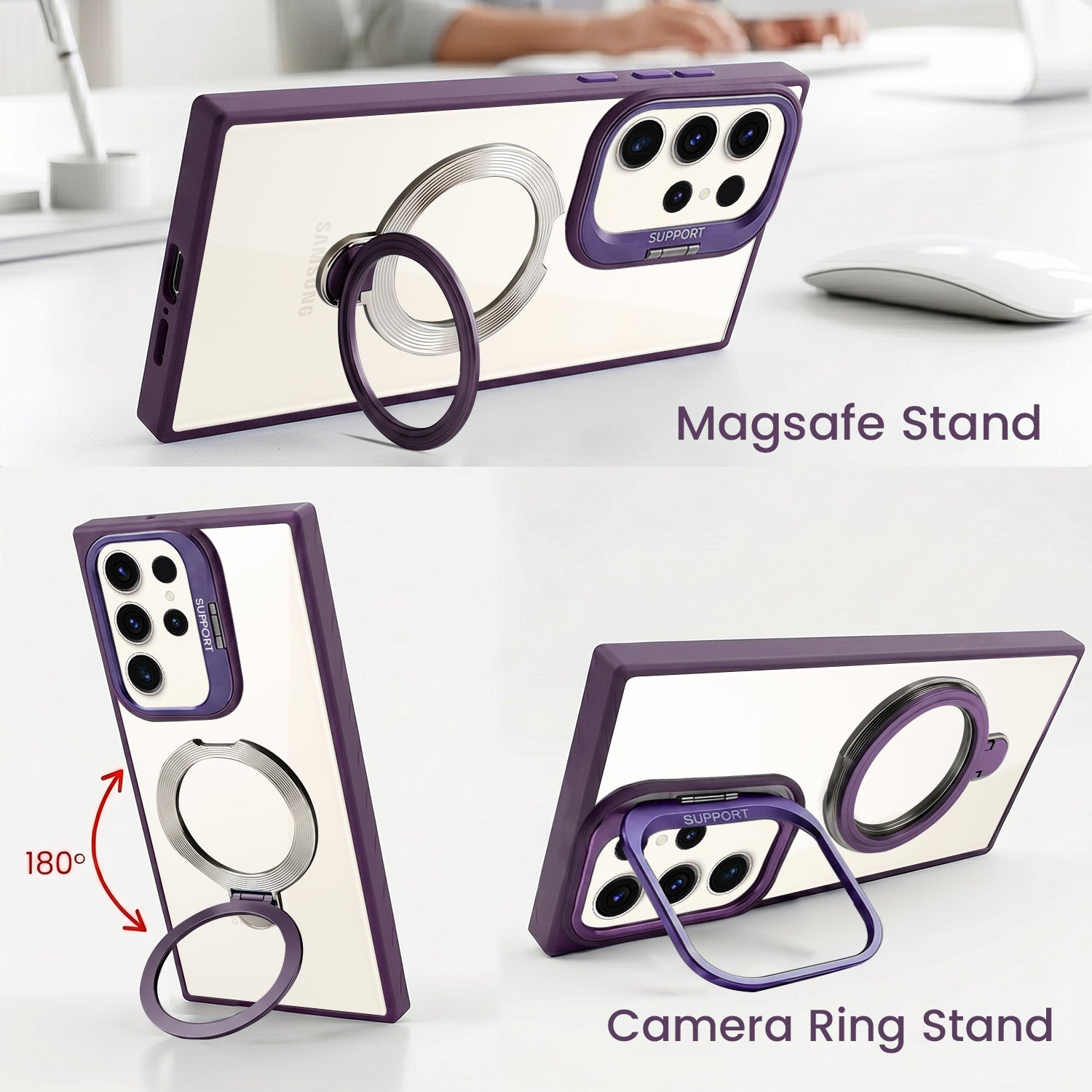 For Samsung Galaxy S23 Ultra Back Cover Case Crystal (Lifetime Anti Yellow | Magnetic Ring Stand | Camera Lens Protection | MagSafe Compatible)