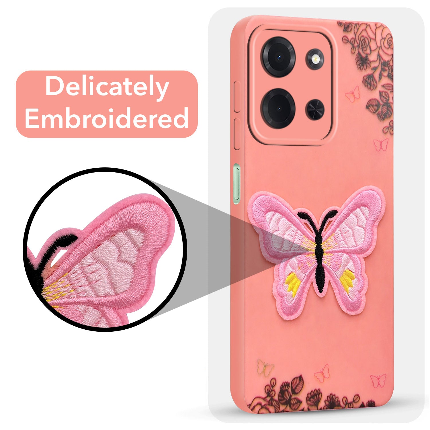 For Poco C85 5G Back Cover Case (Soft ButterFly Embroidery | Women Teen Girls | Camera Protection| Matte Silicone)