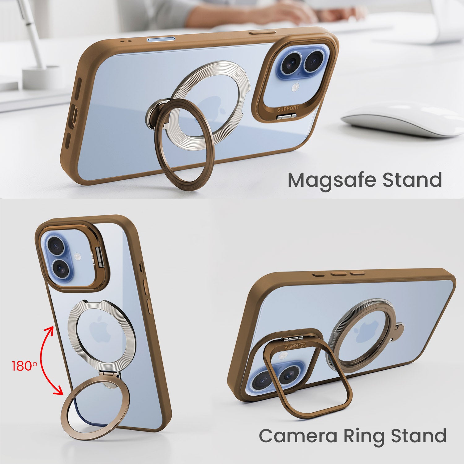 For Apple iPhone 17 Back Cover Case Crystal (Lifetime Anti Yellow | Magnetic Ring Stand | Camera Lens Protection | MagSafe Compatible)