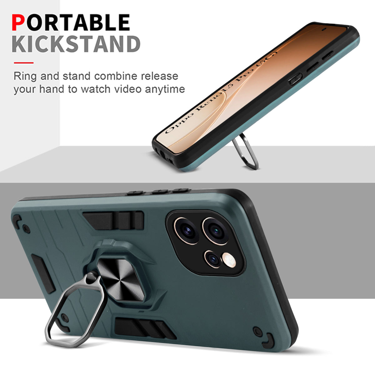 For Oppo Reno15 Pro 5G | Oppo Reno 15 Pro 5G Back Cover Case Hybrid Armor (Shockproof Dual Layer Polycarbonate |Ring Holder Kickstand)