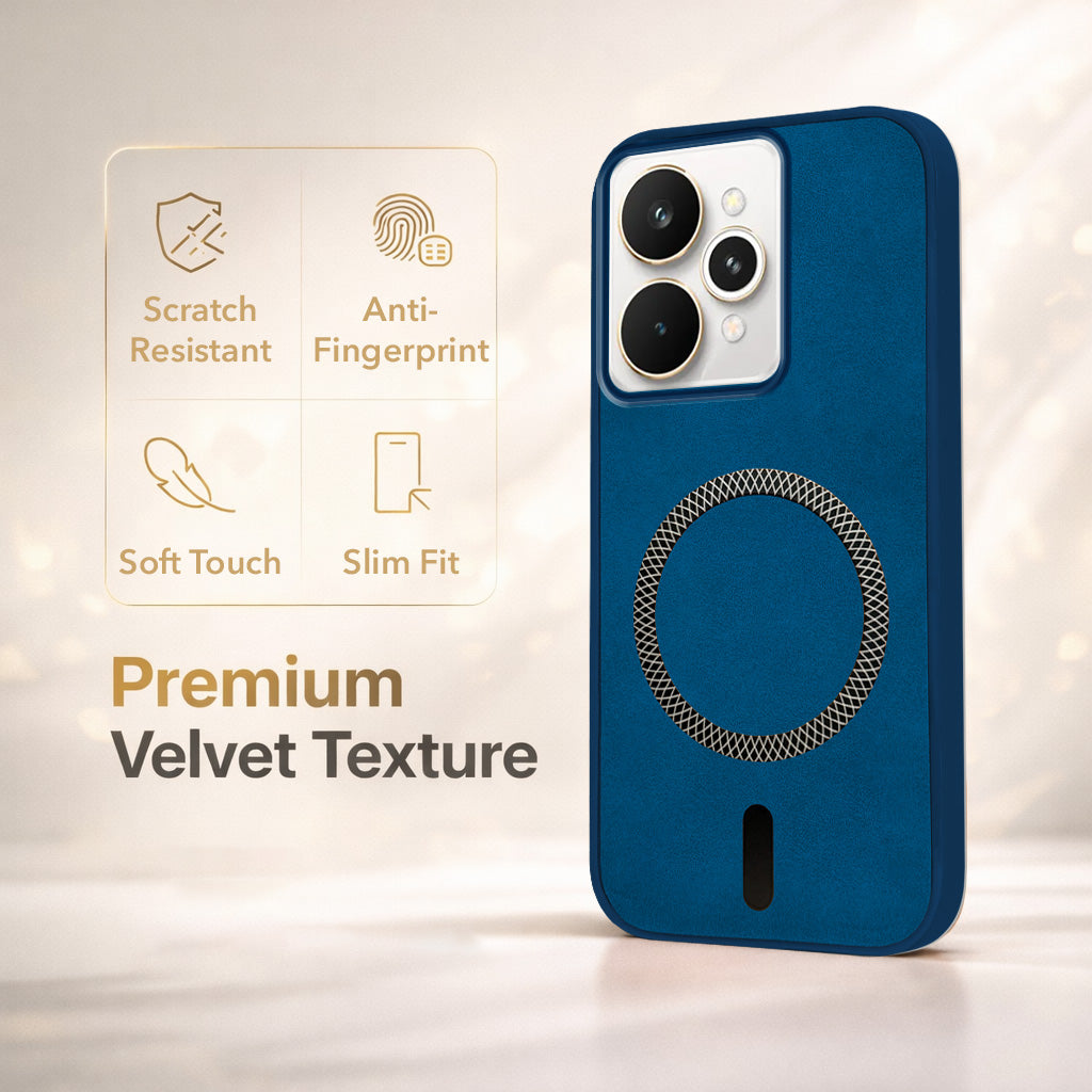 For Realme 15 Back Cover Case Leather Finish (MagSafe Compatible Wireless Charging | Soft Touch | Camera Bump Protection)