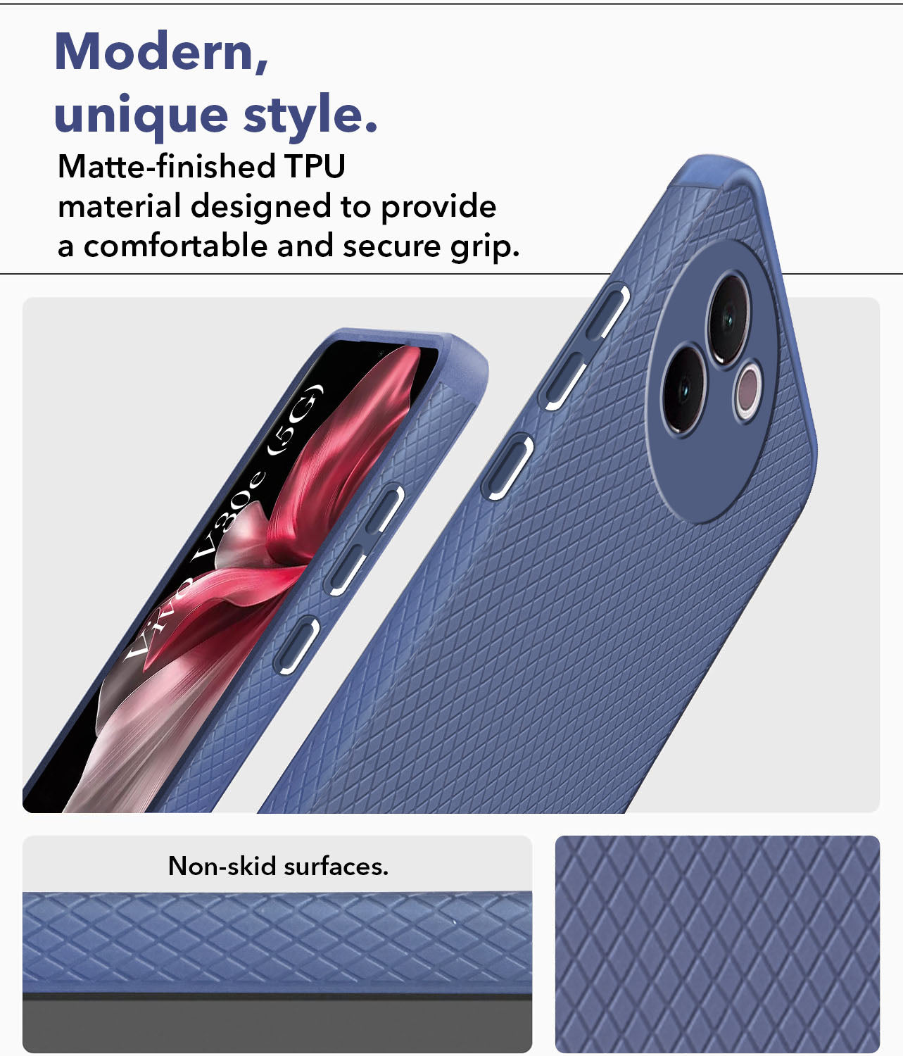 For Vivo V30e 5G Back Cover Case (Liquid Silicone | Side Grip | Camera Protection