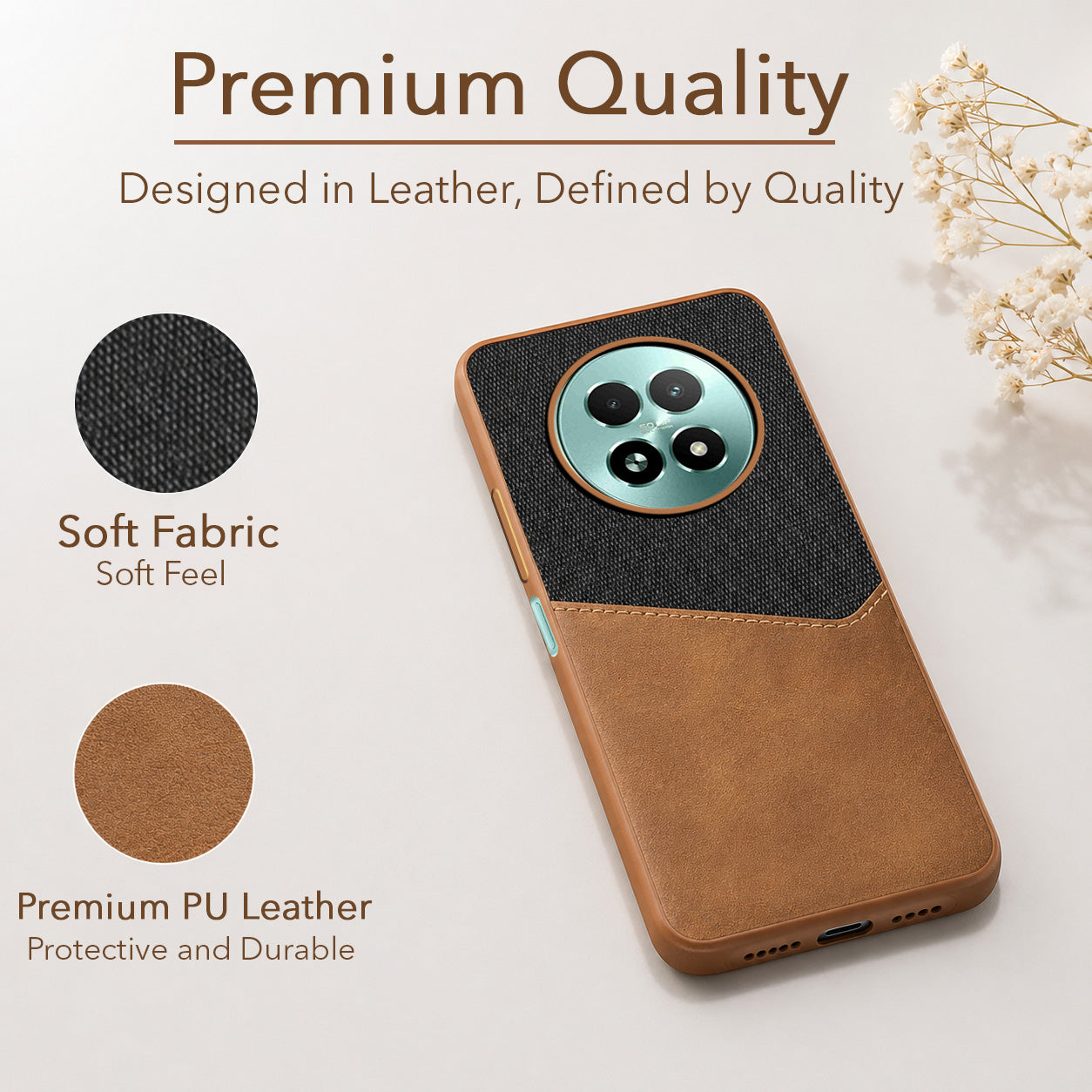 For Realme 13 Back Cover Case (Dual PU Leather Stitch | Professional Minimalist | Soft and Flexible)