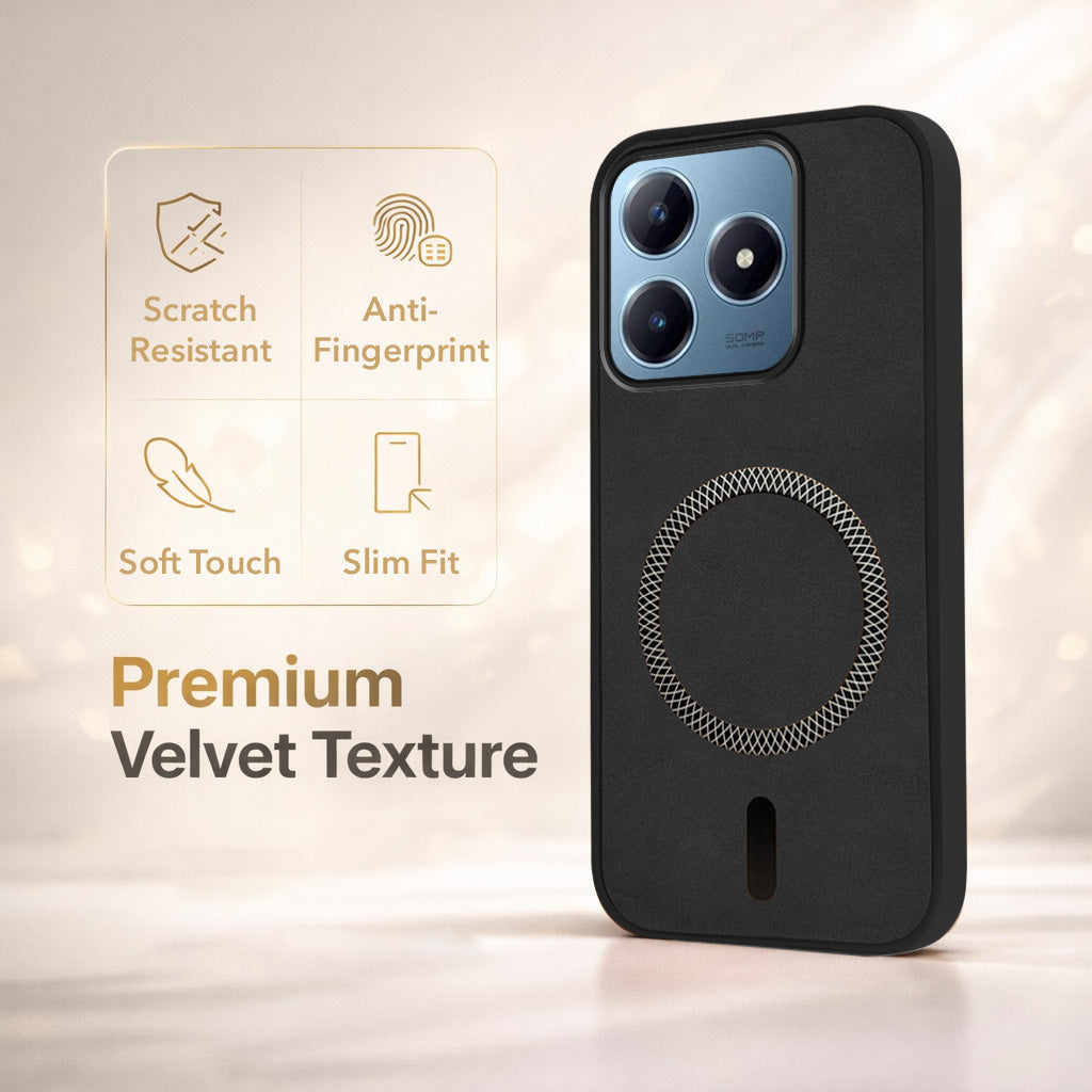 For Realme Narzo N63 Back Cover Case Leather Finish (MagSafe Compatible Wireless Charging | Soft Touch | Camera Bump Protection)