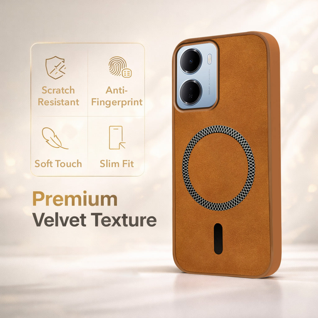 For Redmi 15A 5G Back Cover Case Leather Finish (MagSafe Compatible Wireless Charging | Soft Touch | Camera Bump Protection)