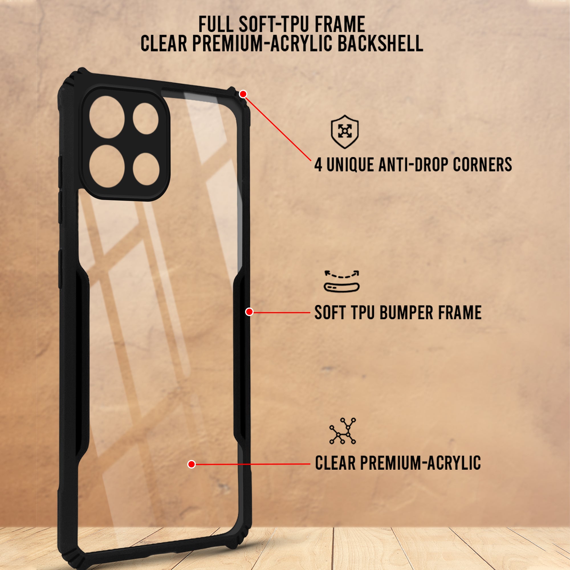 For OnePlus Nord 6 Back Cover Case Hybrid (Shockproof with Polycarbonate Clear Panel | Professional Black)