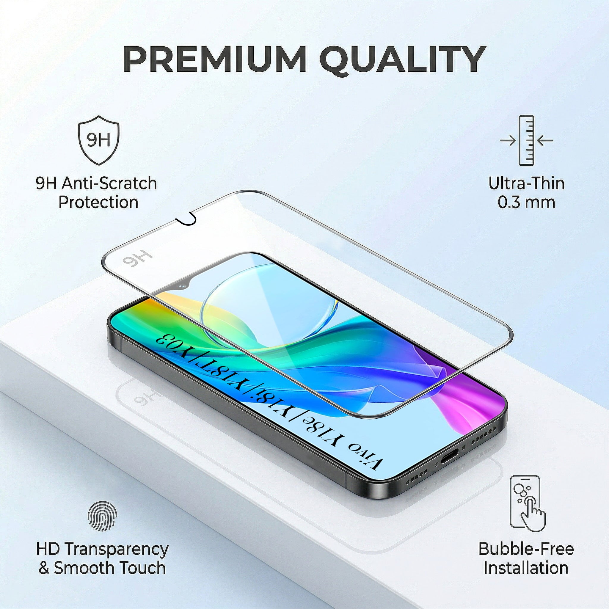 For Vivo Y18 | Y18e | Y03 | Y18i | Y18t Combo with Back Cover and 9H Tempered Glass (Liquid Silicone | Camera Protection | Oleophobic Coating Screen Glass)