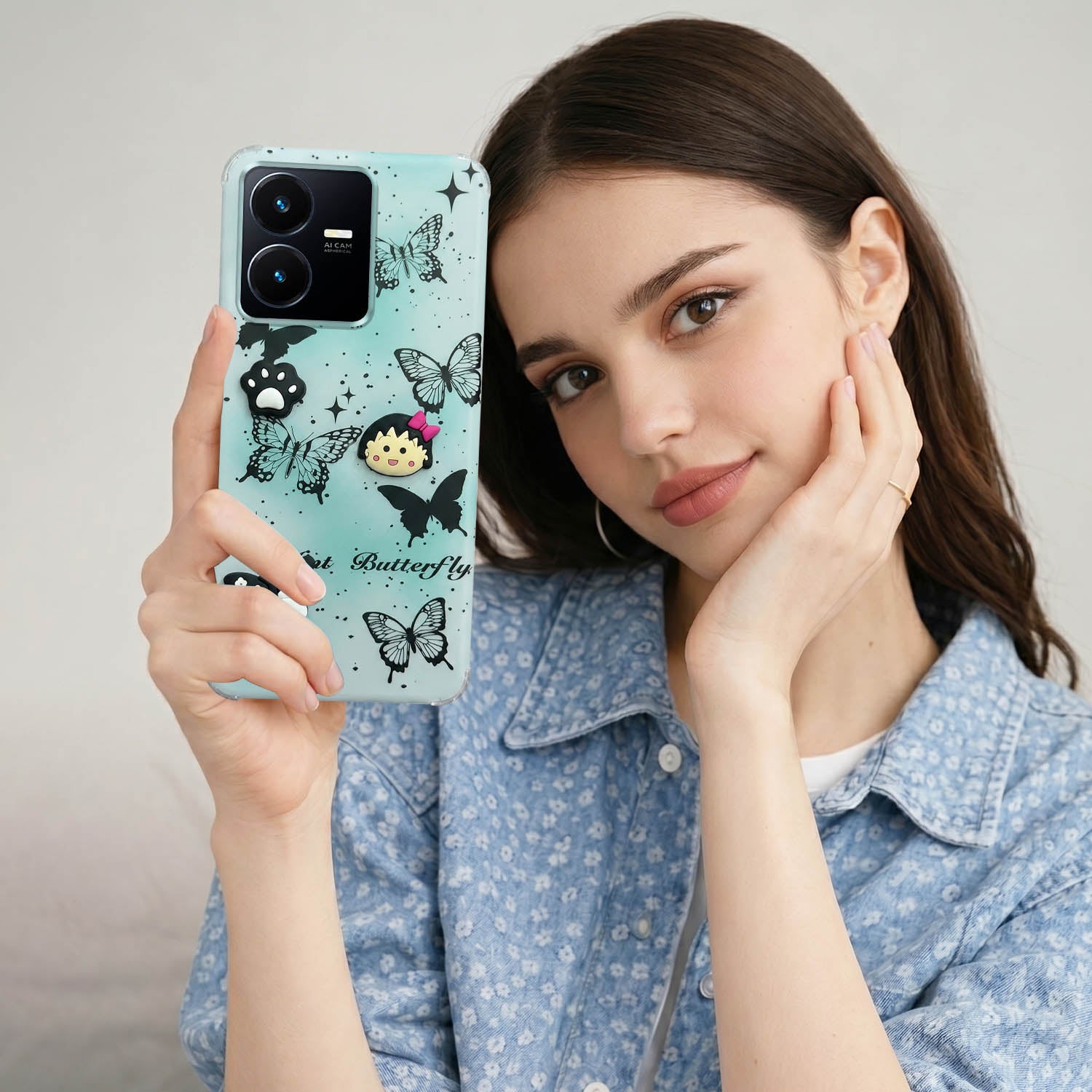 For Vivo Y22 | Vivo Y22s Back Cover Case (3D Cute Cartoons | Hard Back Side Soft | Matte Premium Finish | HD Printing)